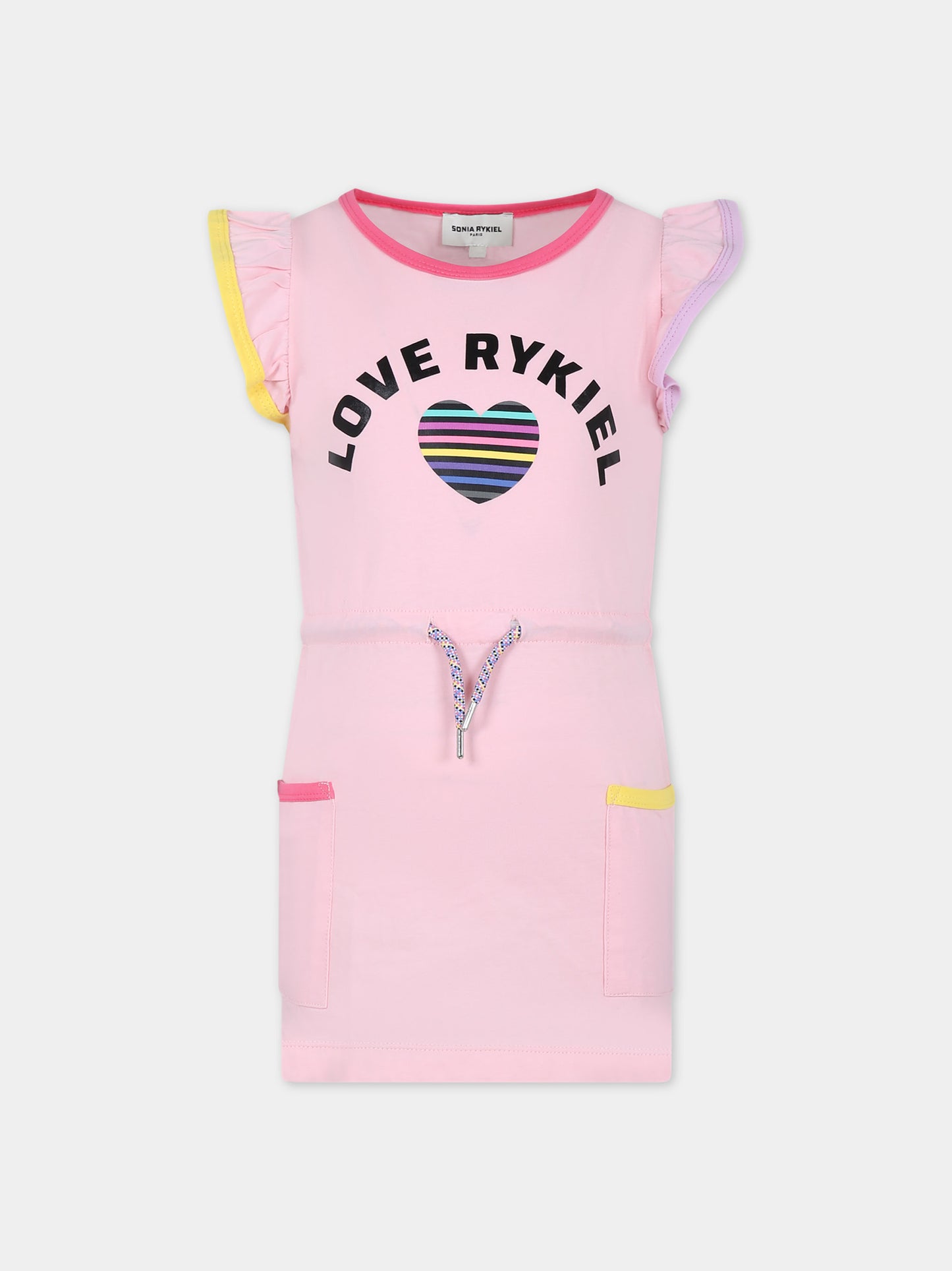 Vestito rosa per bambina con logo e cuore,Sonia Rykiel Paris,A12003 45T