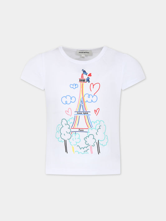 T-shirt bianca per bambina con stampa Tour Eiffel,Sonia Rykiel Paris,A15014 N79