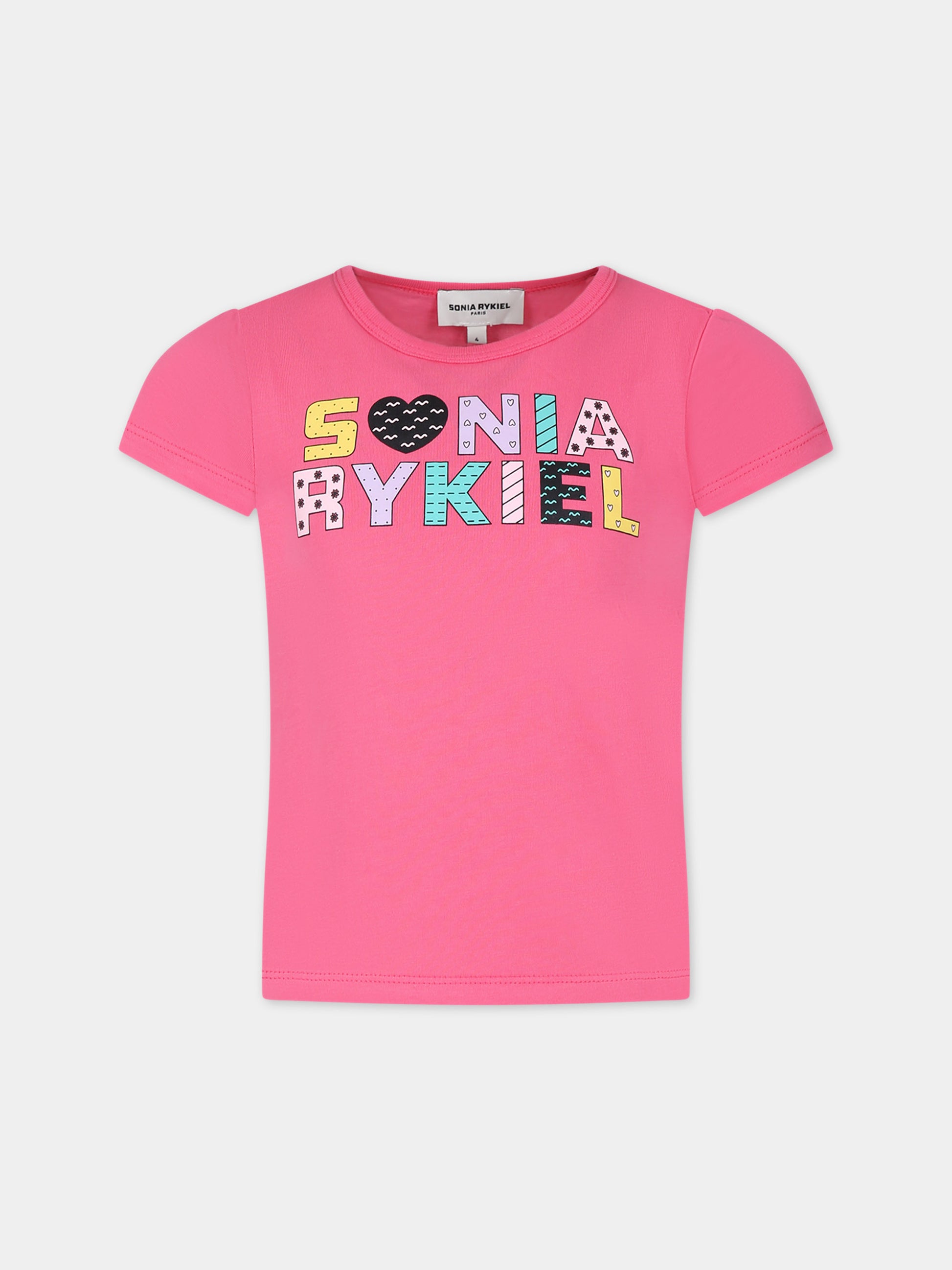 T-shirt rosa per bambina con stampa logo,Sonia Rykiel Paris,A15018 48K