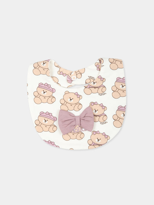 Bavaglino avorio per neonata con orso,Nanan,I24478B