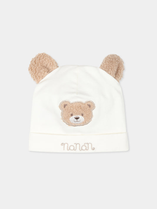 Cappello avorio per neonato con orso,Nanan,I24158B