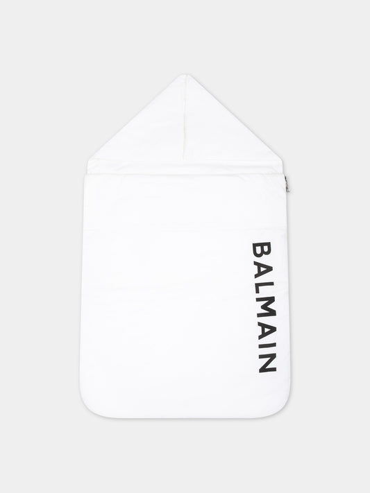 Sacco nanna bianco per neonati con logo,Balmain Kids,6Q0B40 J0006 100NE