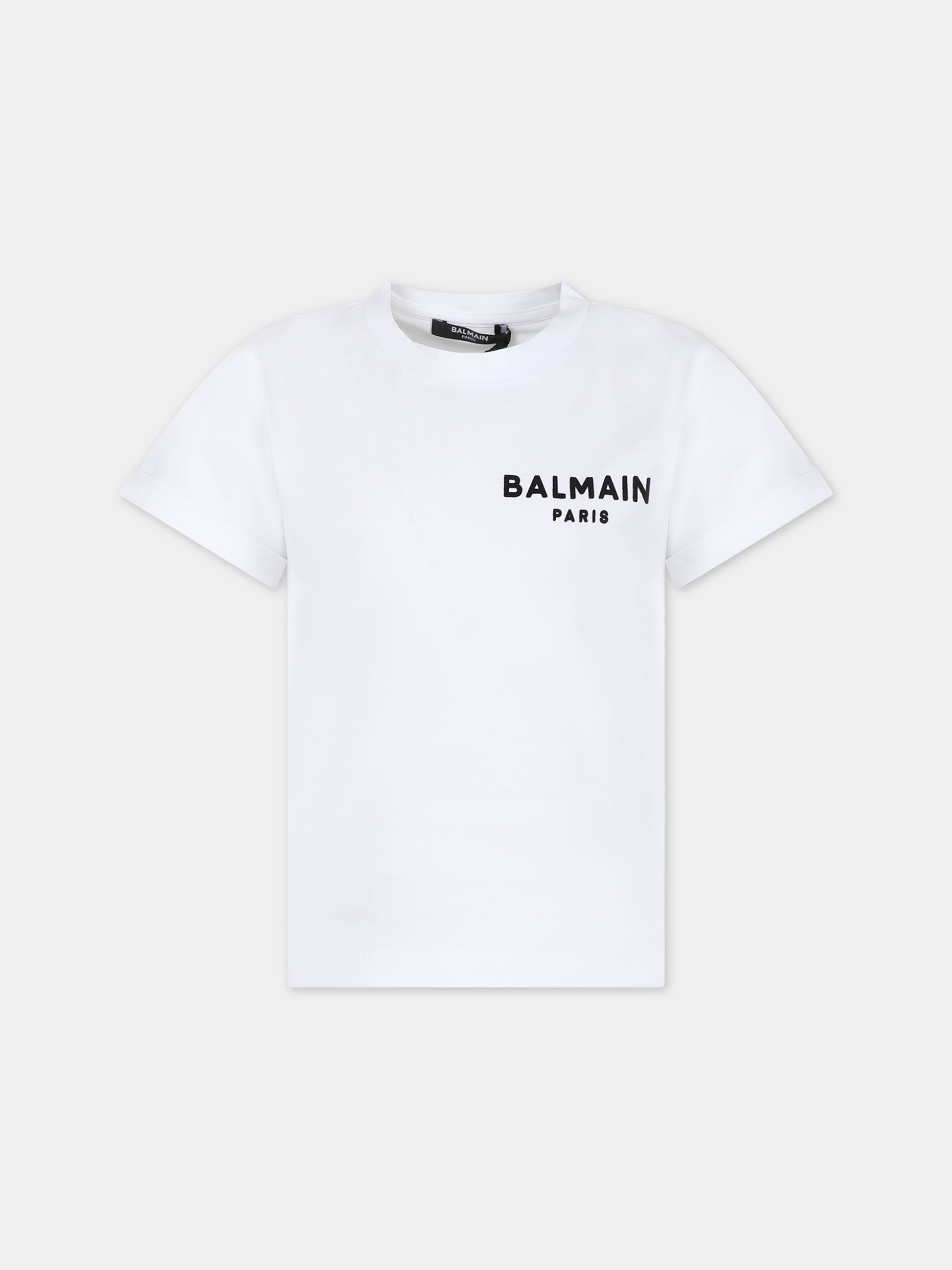 T-shirt bianca per bambini con logo,Balmain Kids,6Q8041 Z0082 100NE