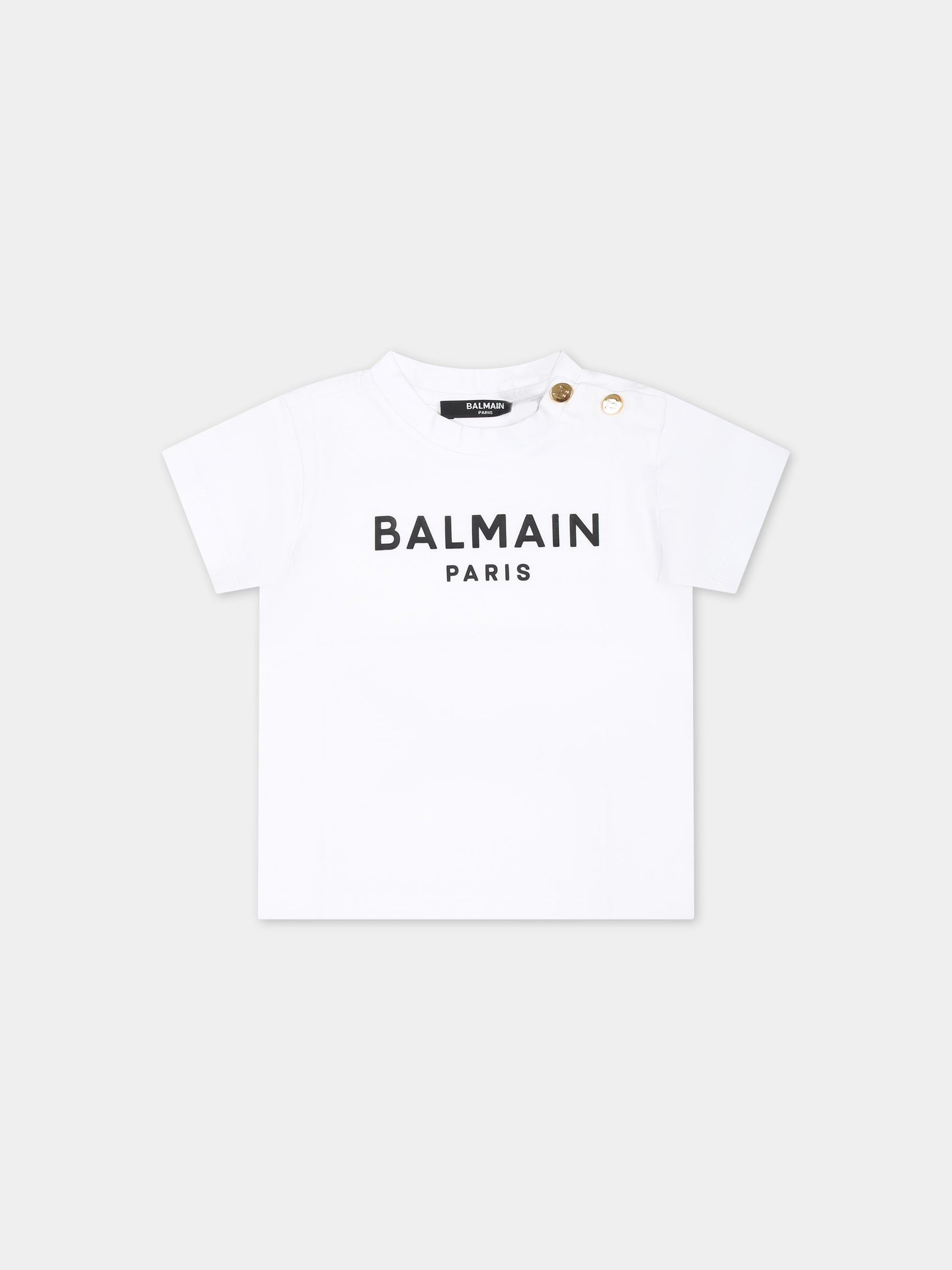 T-shirt bianca per neonati con logo,Balmain Kids,6Q8891 J0006 100NE