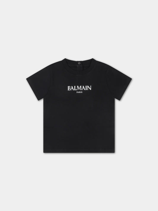 T-shirt nera per neonati con logo,Balmain Kids,BT8671 Z1751 930BC