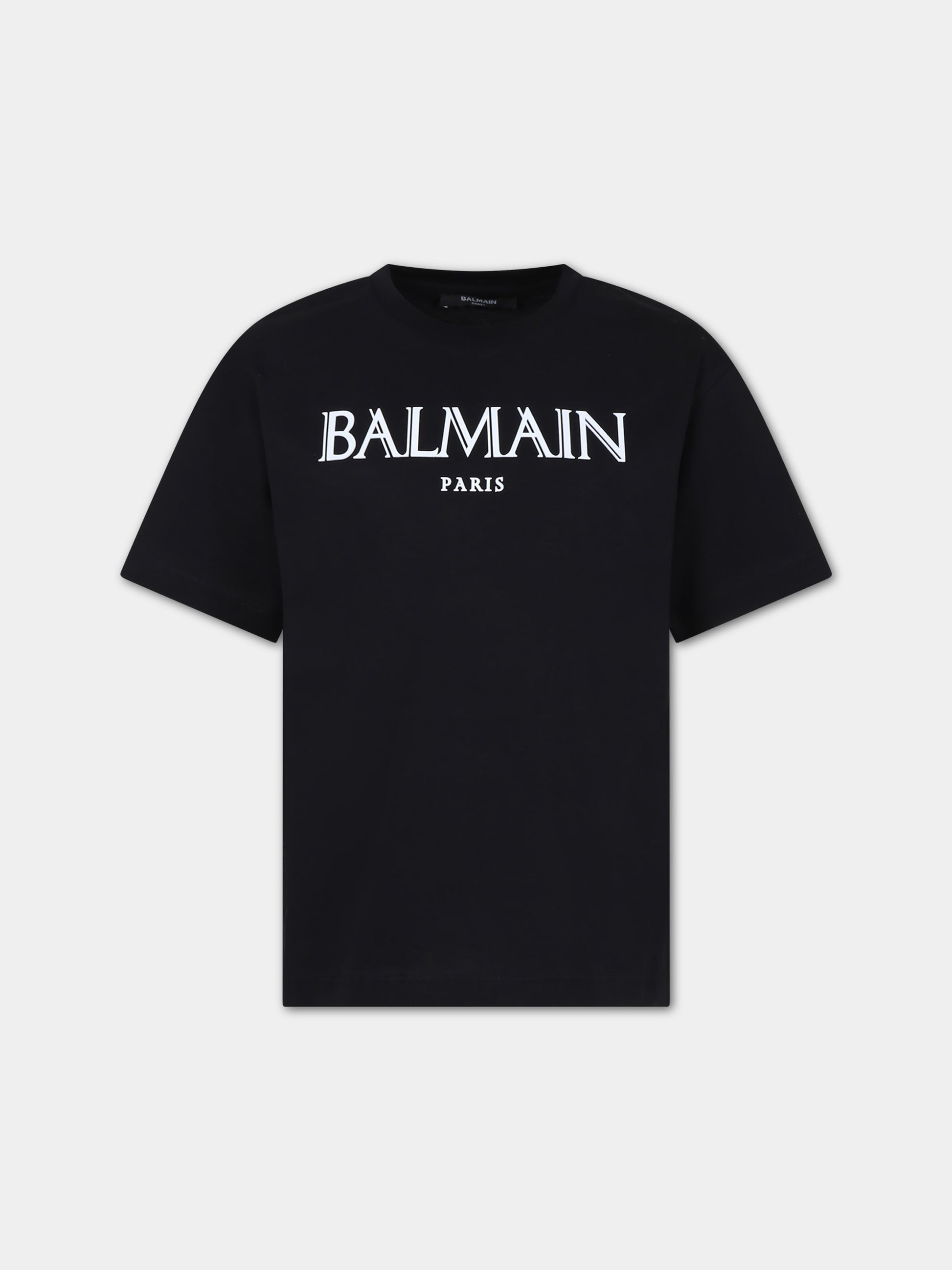 T-shirt nera per bambini con logo,Balmain Kids,BT8S21 Z1751 930BC