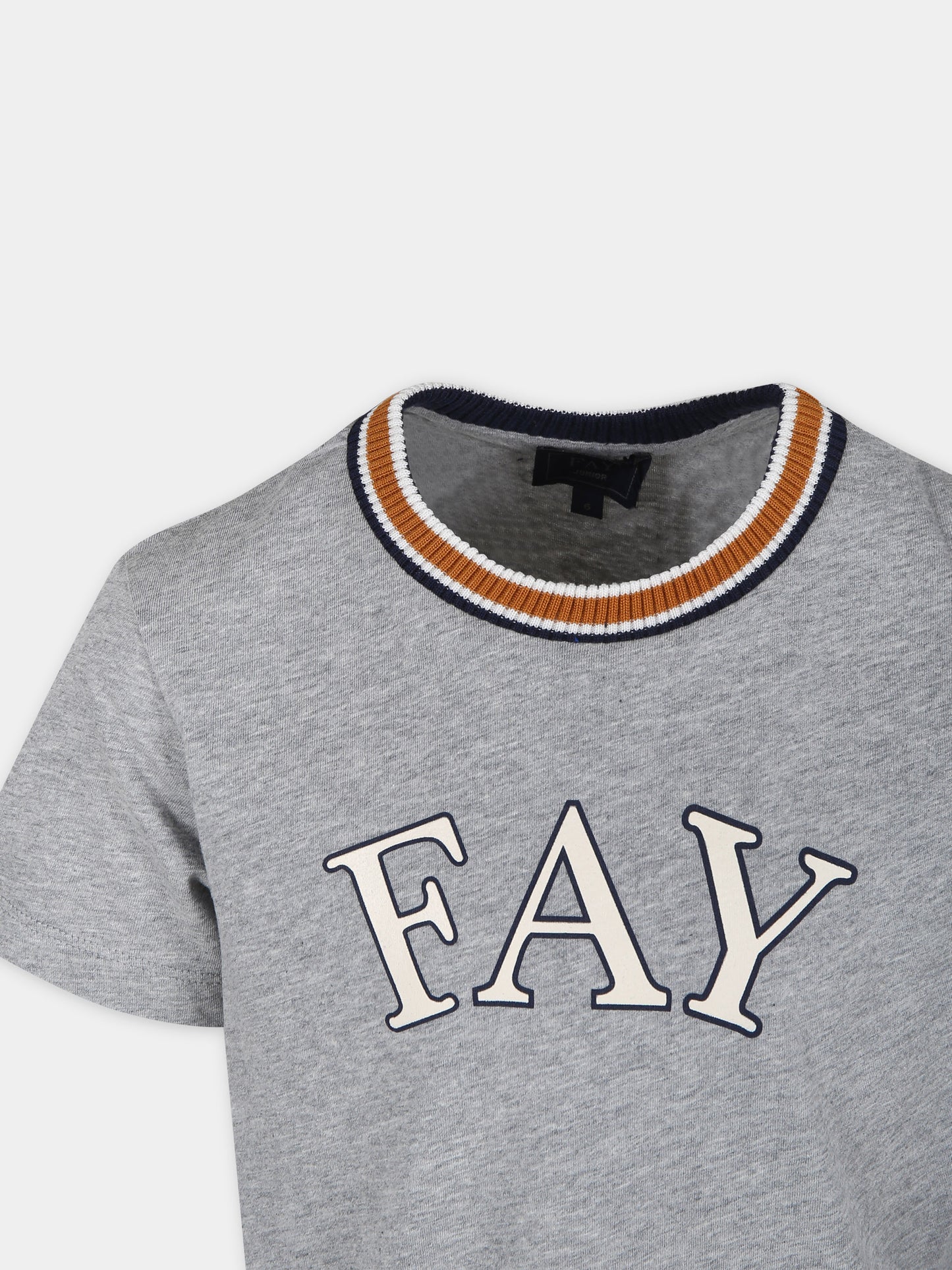 T-shirt grigia per bambino con stampa logo,Fay Kids,FT8P01 Z0762 805