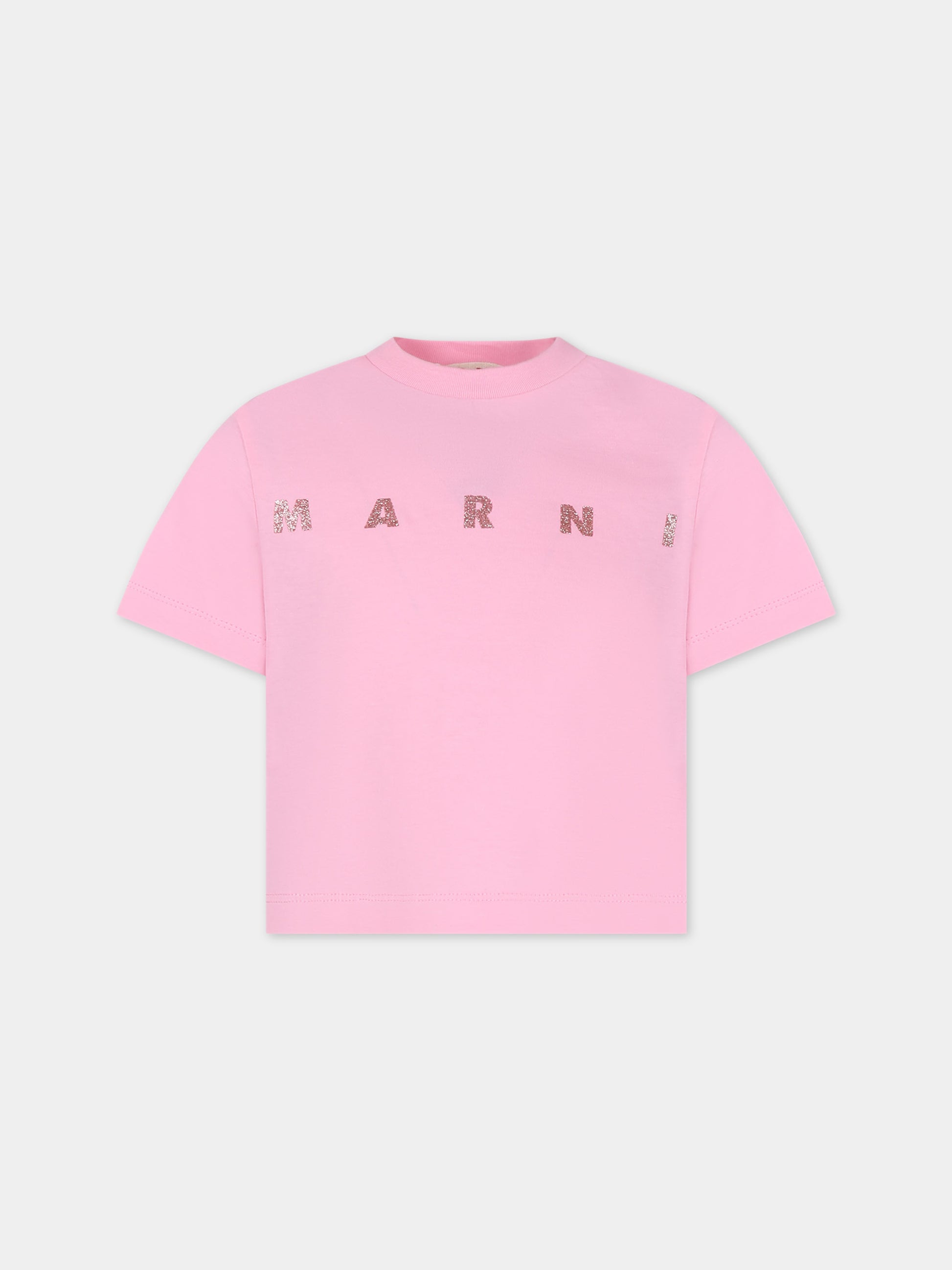 T-shirt crop rosa per bambina con logo,Marni Kids,M01027 M00NE 0M340