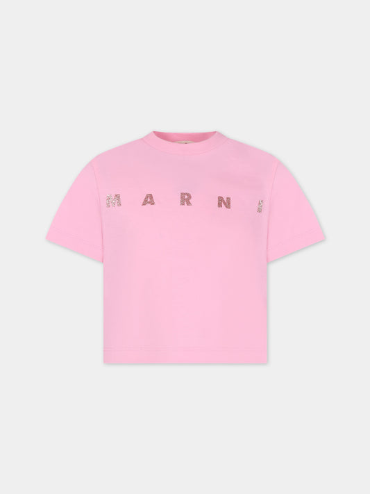 T-shirt crop rosa per bambina con logo,Marni Kids,M01027 M00NE 0M340