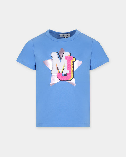 T-shirt celeste per bambina con logo e stella,Marc Jacobs,W15665 784