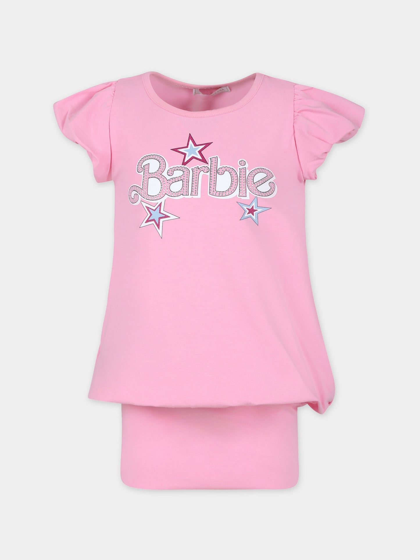 Vestito rosa per bambina con scritta e strass,Monnalisa,19C936 3011 0093