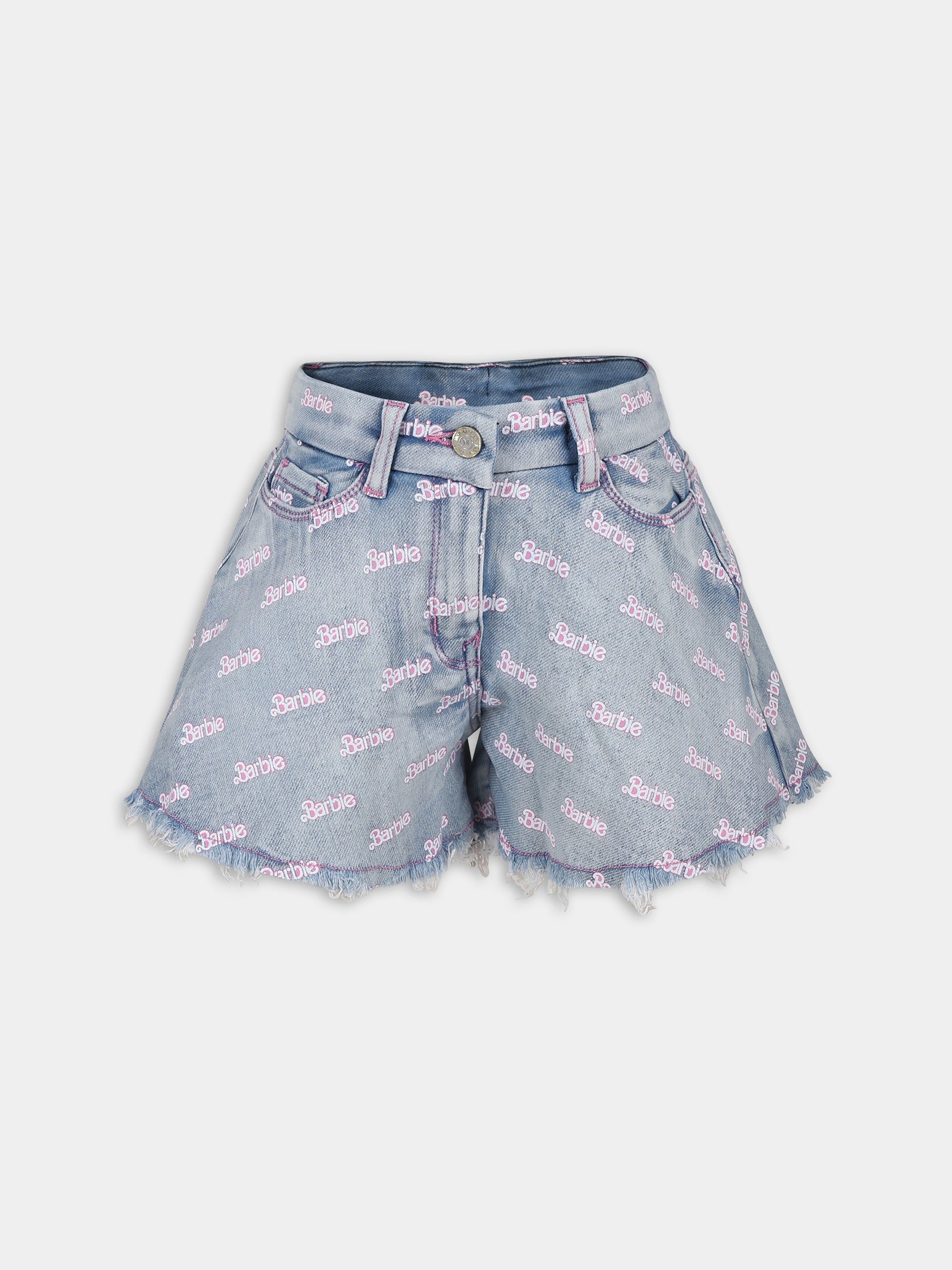 Shorts blu per bambina con scritta all-over,Monnalisa,19C436 3050 0062
