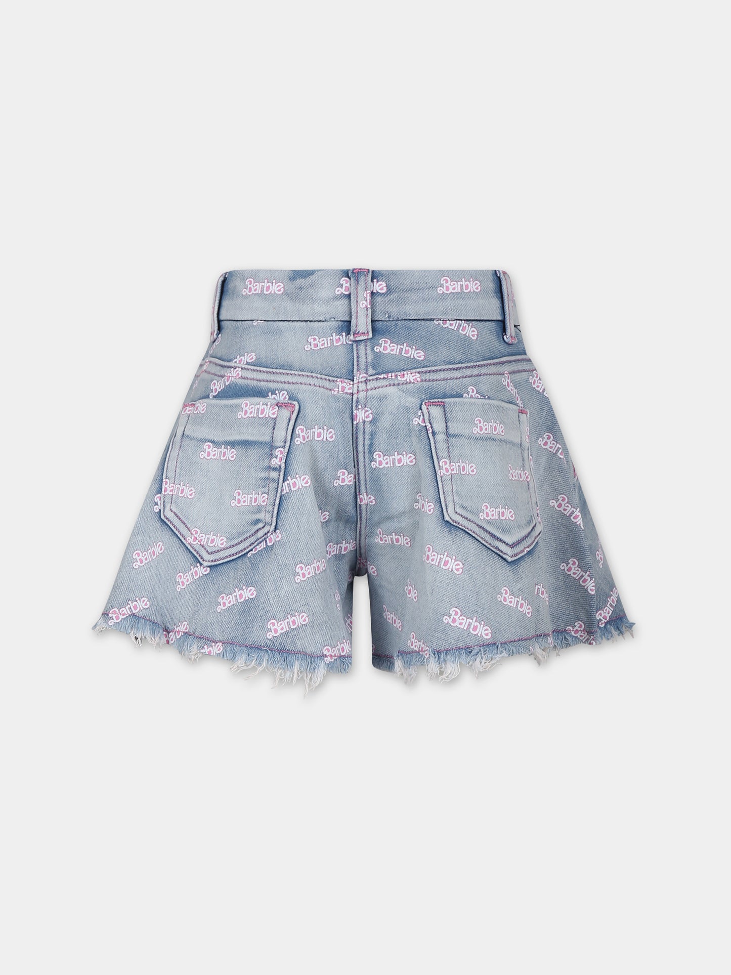 Shorts blu per bambina con scritta all-over,Monnalisa,19C436 3050 0062
