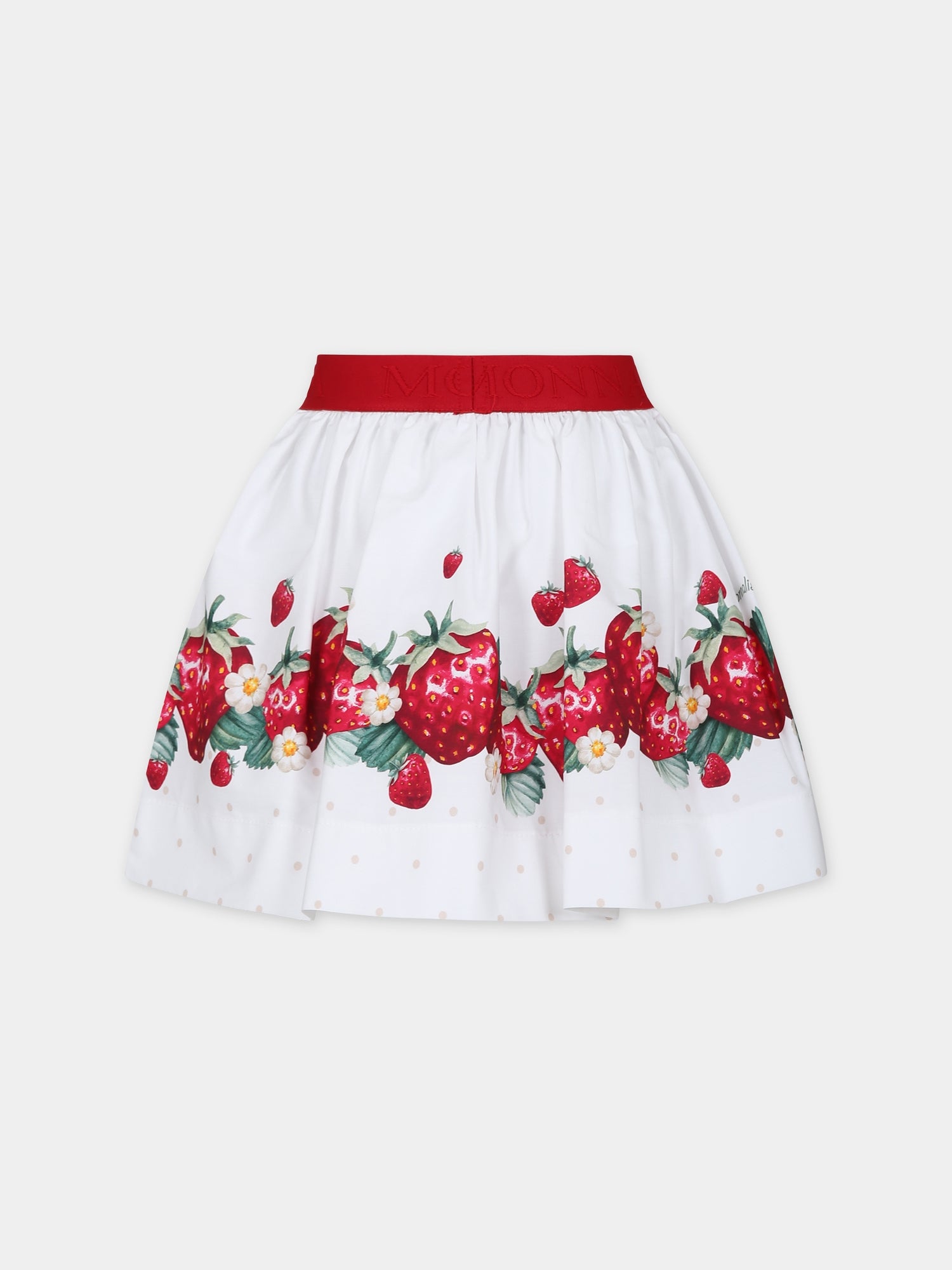 Gonna bianca per bambina con stampa fragole,Monnalisa,11C705 3635 9944