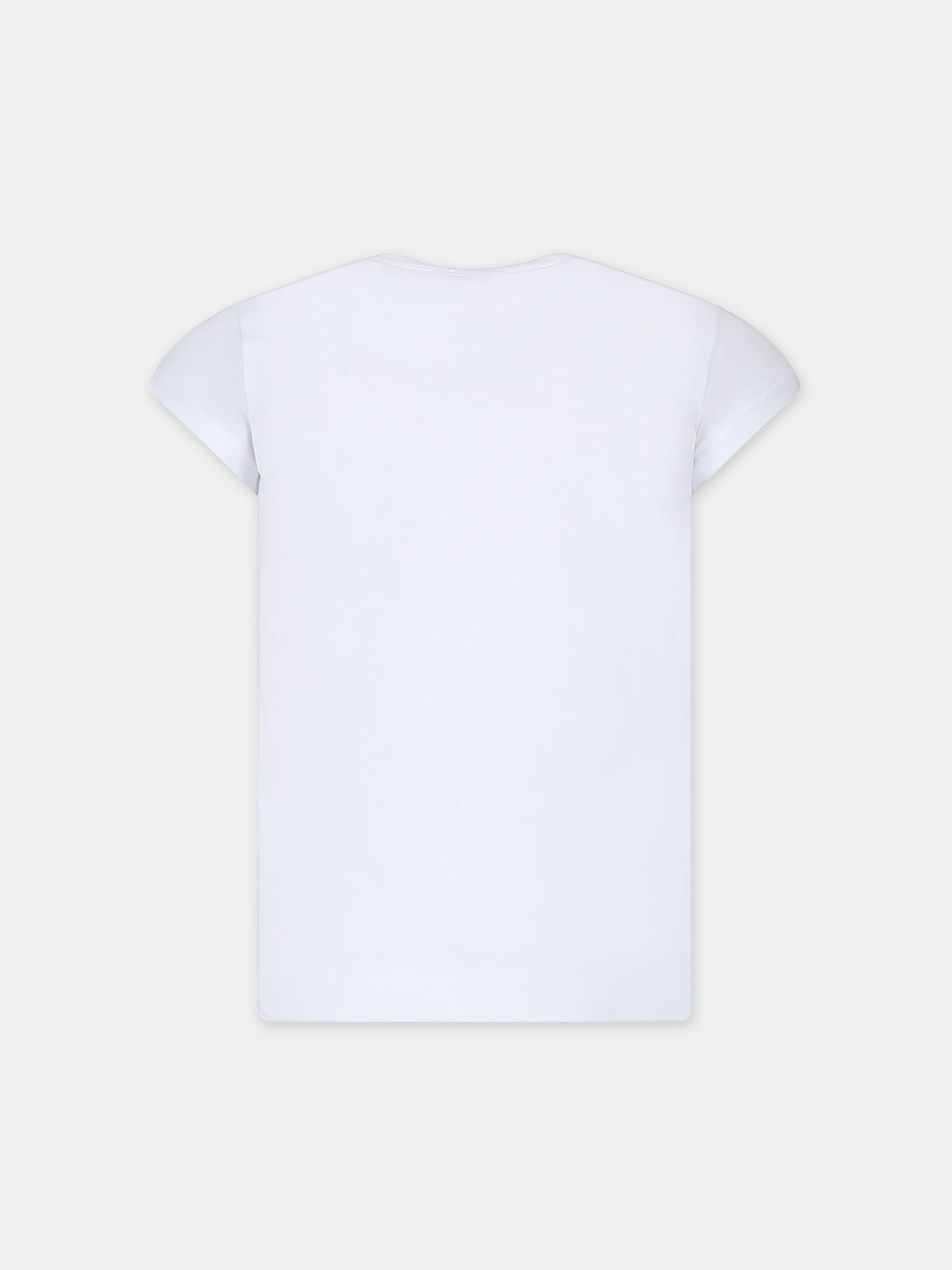 T-shirt bianca per bambina con fiori,Monnalisa,11C630 3201 0099