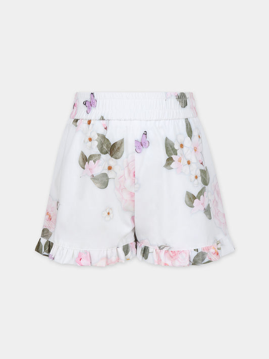 Shorts bianchi per bambina con stampa floreale,Monnalisa,11C421 3672 0099