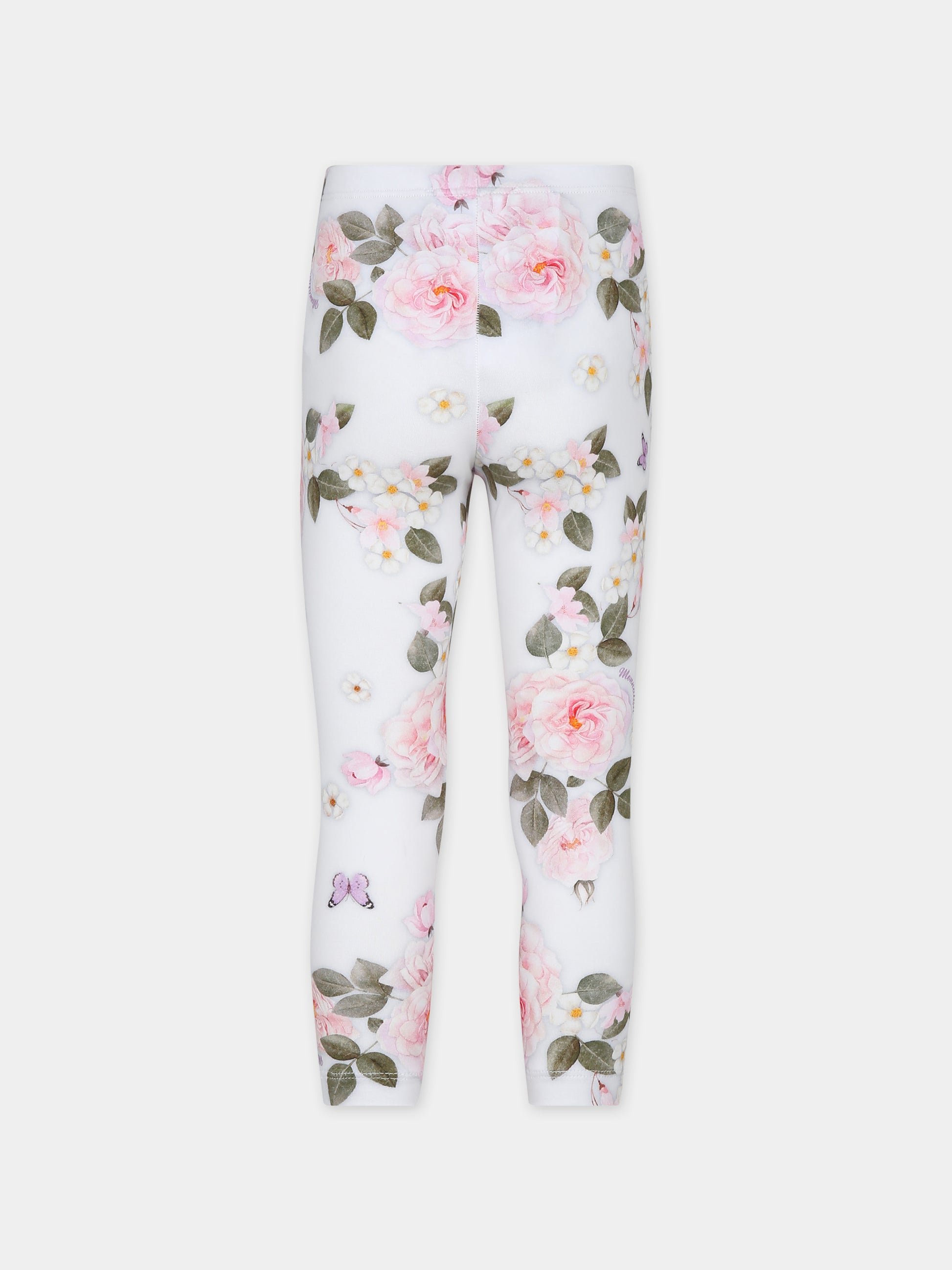 Leggings bianchi per bambina con stampa floreale,Monnalisa,11C422 3673 0099