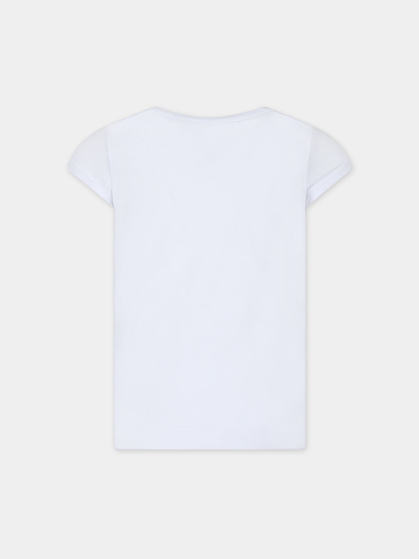 T-shirt bianca per bambina con stampa castello e logo,Monnalisa,19C631 3022 0099
