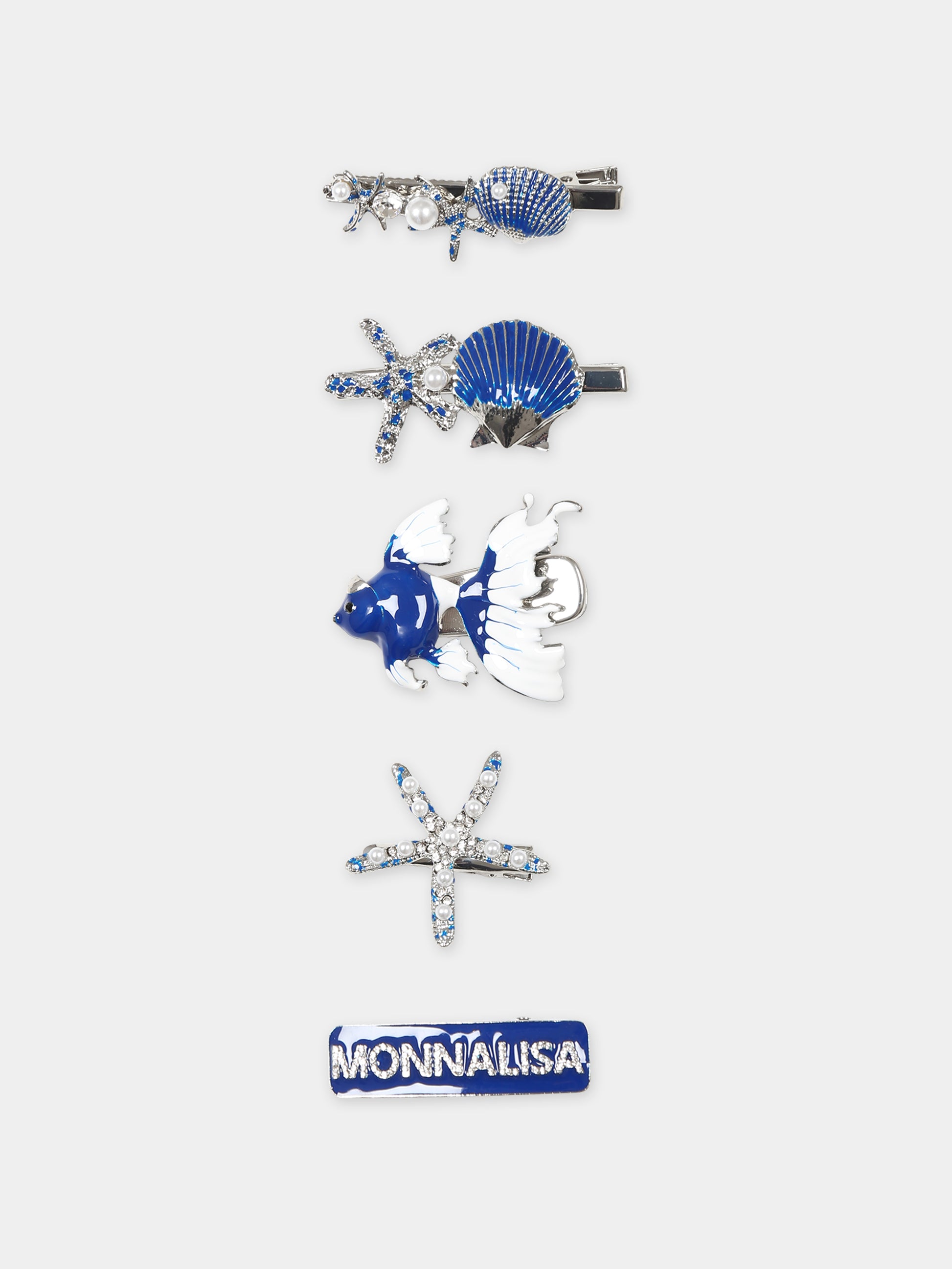 Set fermagli blu per bambina con perle e strass,Monnalisa,19C006 3717 0054