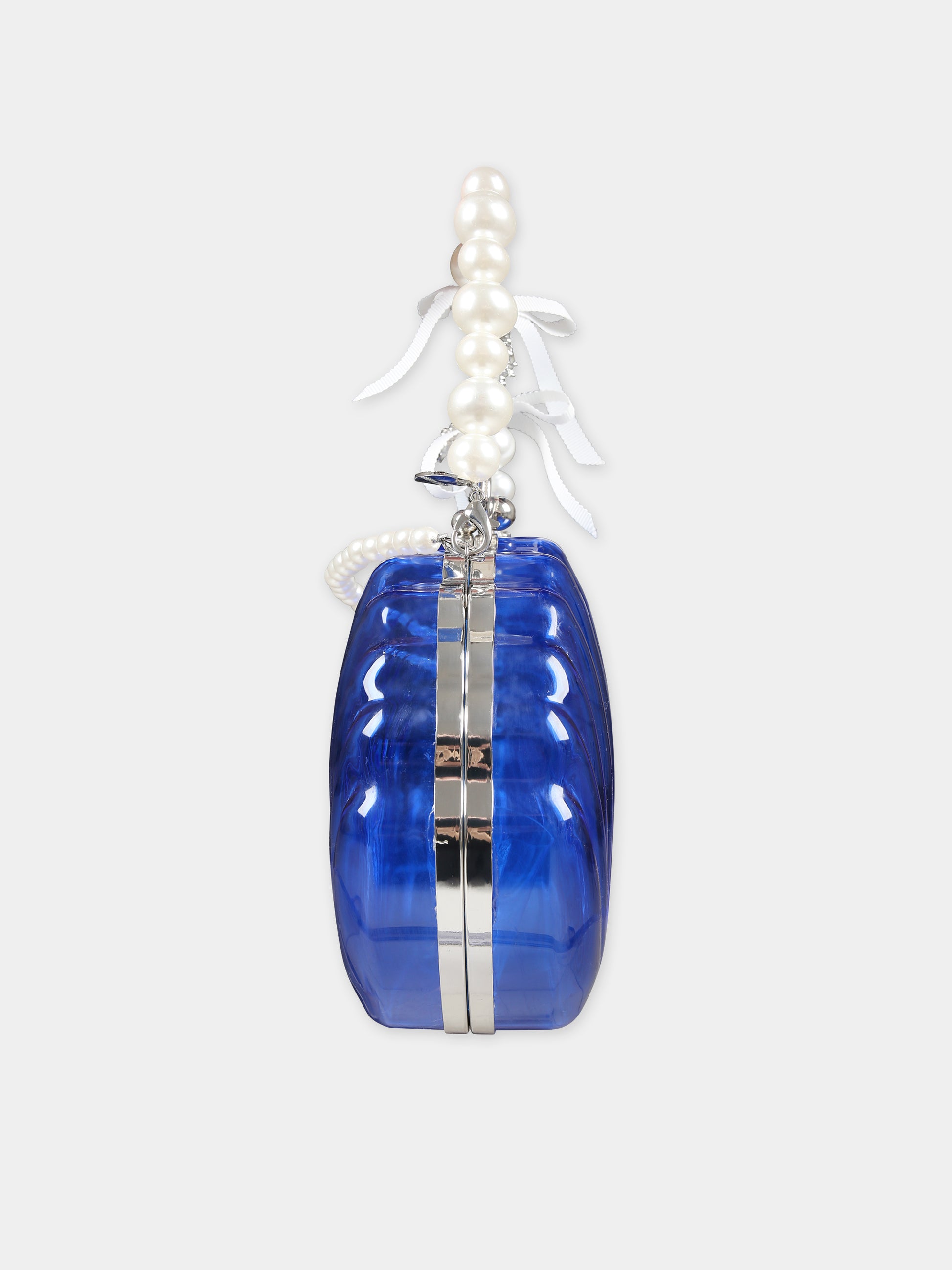 Borsa blu per bambina con perle e conchiglie,Monnalisa,19C007 3717 0054