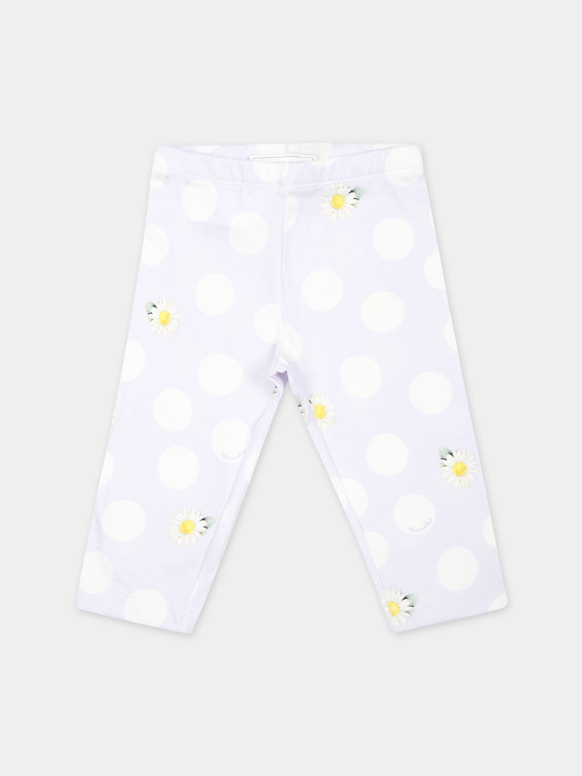 Leggings viola per neonata con pois e margherite,Monnalisa,31C414 3612 0065