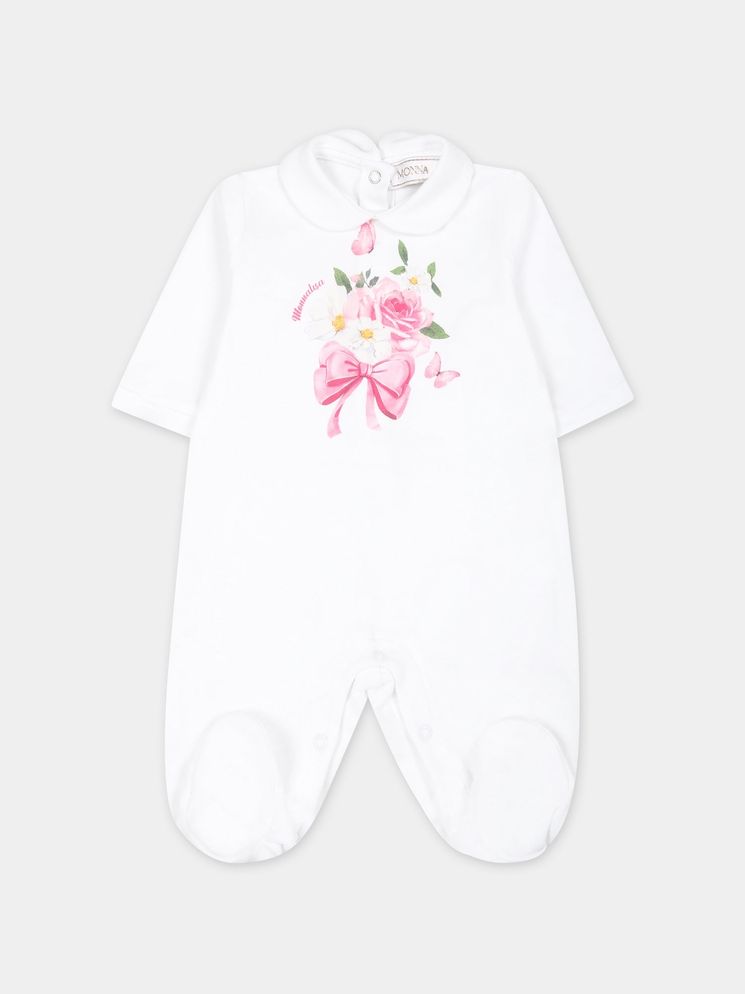 Set bianco per neonata con stampa fiori,Monnalisa,35C501 3000 0099