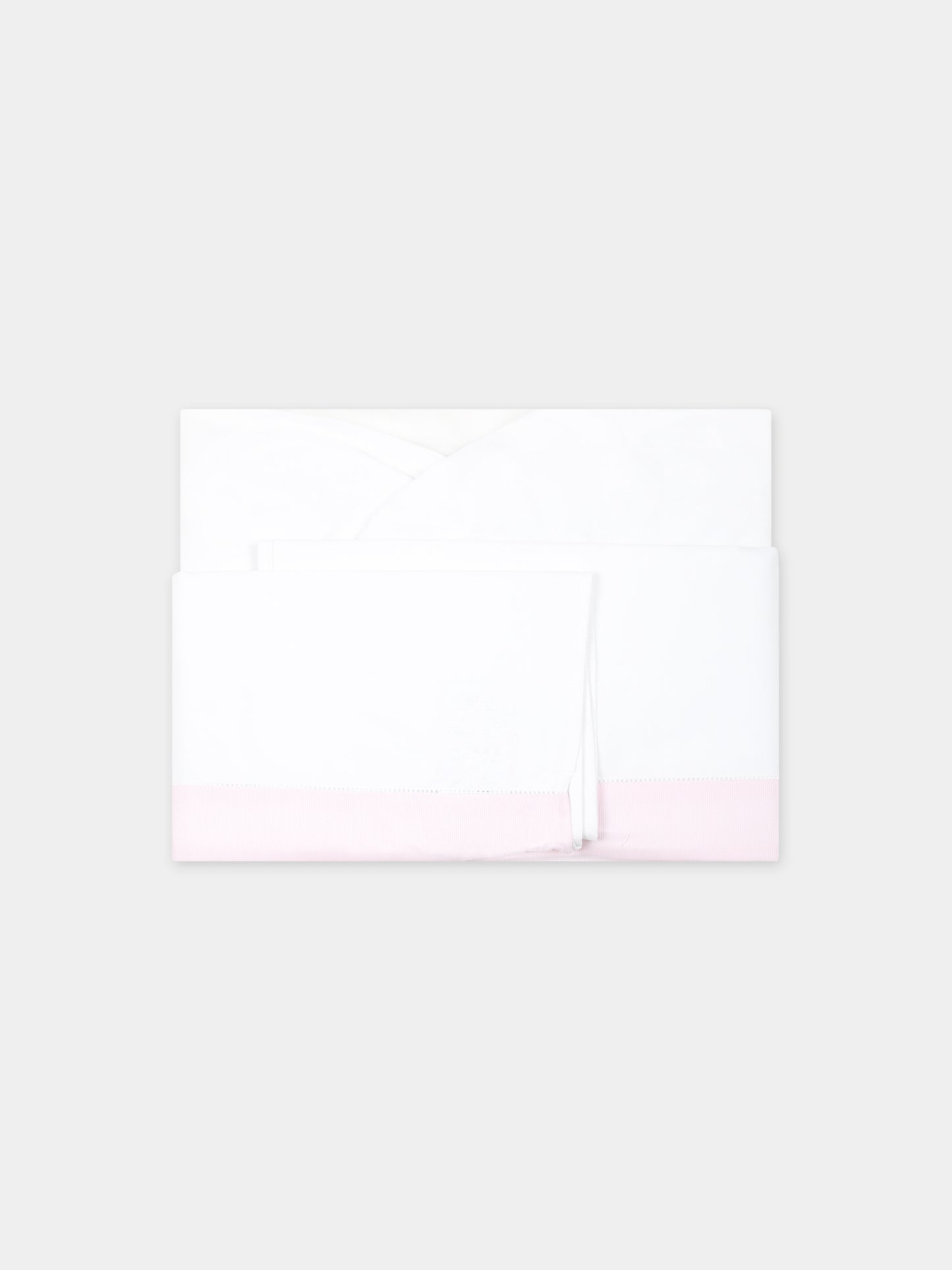 Set lenzuola bianche per neonata con fiori e logo,Monnalisa,35C004 3059 9990