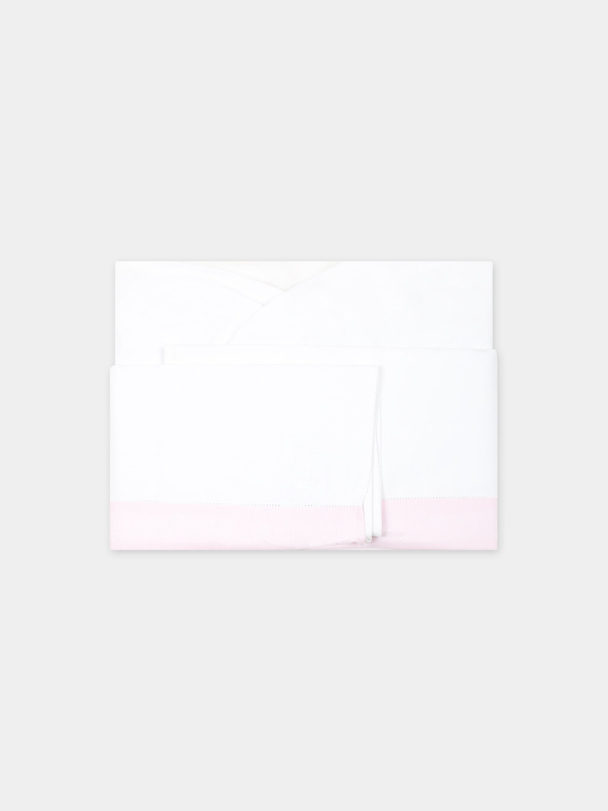 Set lenzuola bianche per neonata con fiori e logo,Monnalisa,35C004 3059 9990