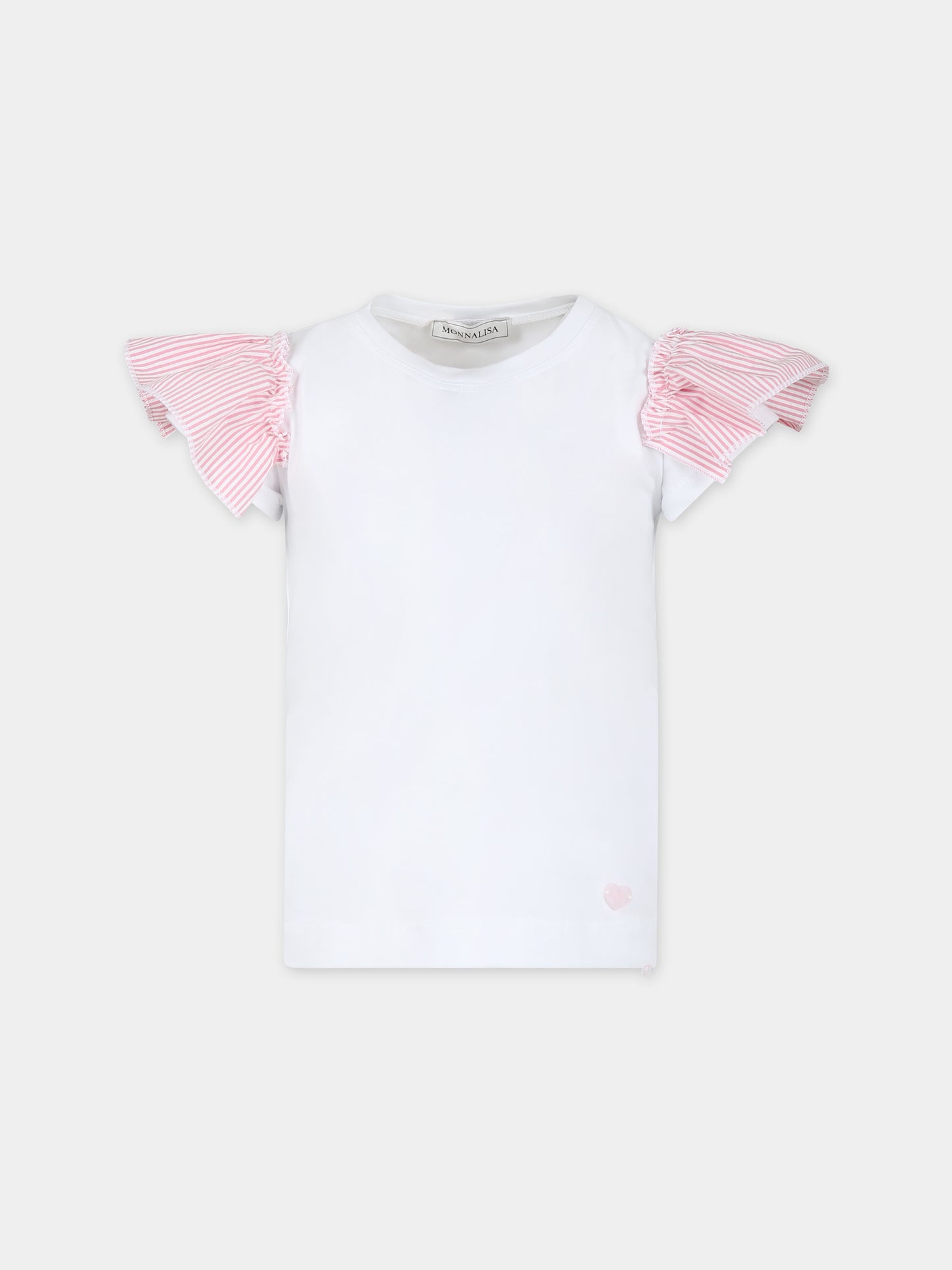 T-shirt bianca per bambina con cuore rosa,Monnalisa,17C604 3201 9990