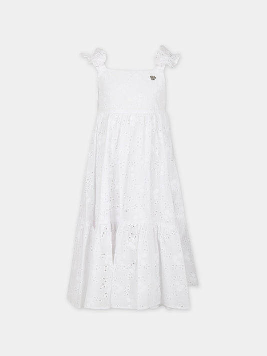 Vestito bianco per bambina con cuore,Monnalisa,11C918 3941 0099