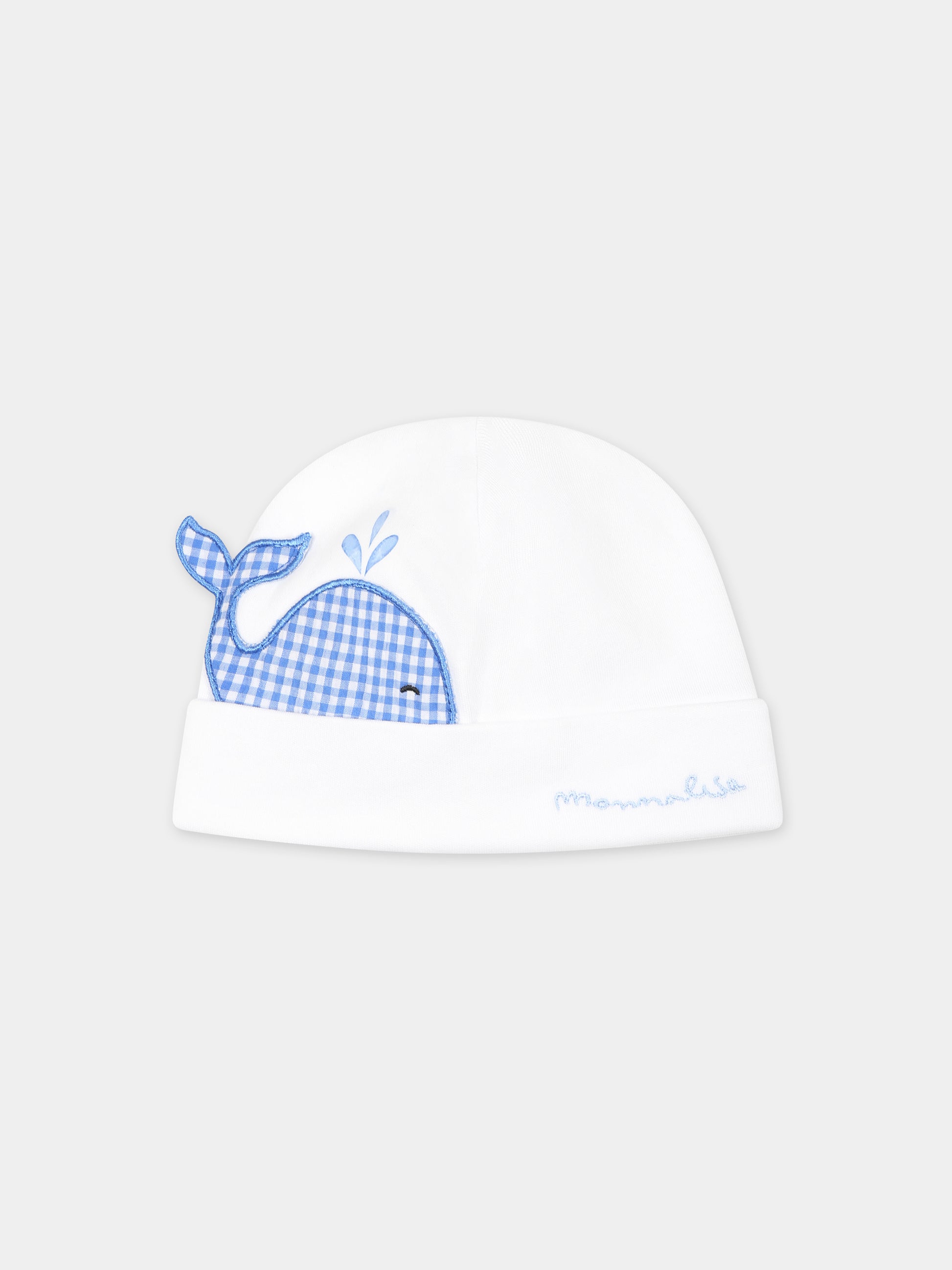 Cappello bianco per neonato con balena e logo,Monnalisa,22C008 3000 9954
