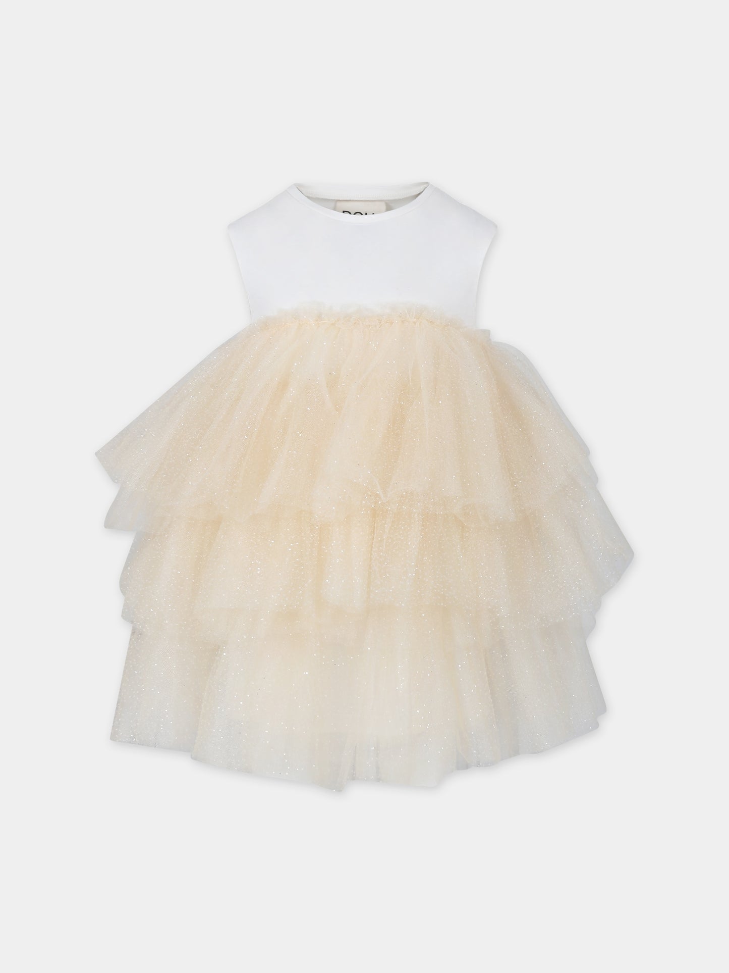 Vestito beige per bambina con tulle,Douuod Kids,DU1B32 T0069 182