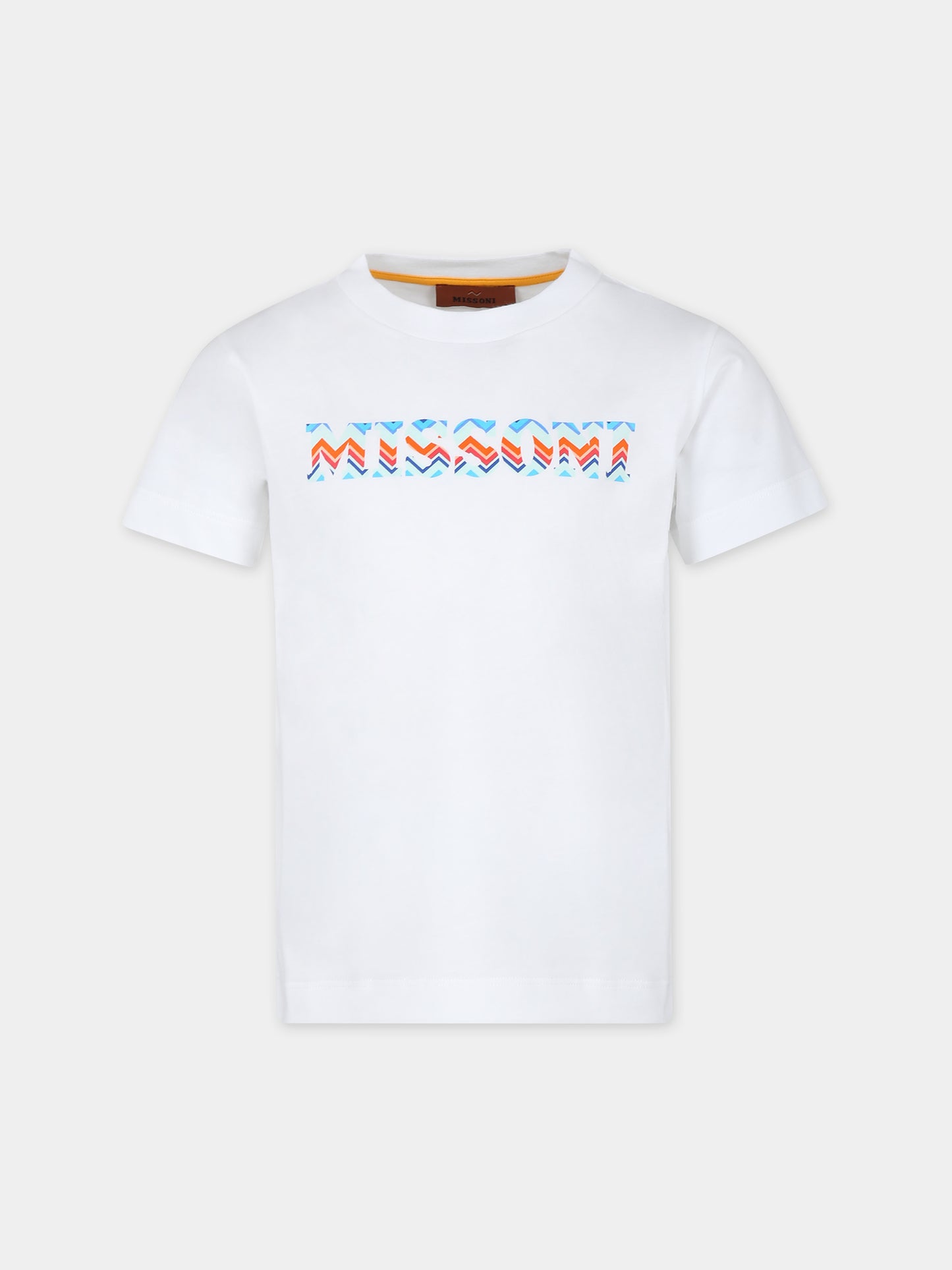 T-shirt bianca per bambina con logo,Missoni,MU8Q71 J0177 100MC