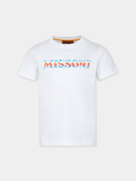 T-shirt bianca per bambina con logo,Missoni,MU8Q71 J0177 100MC