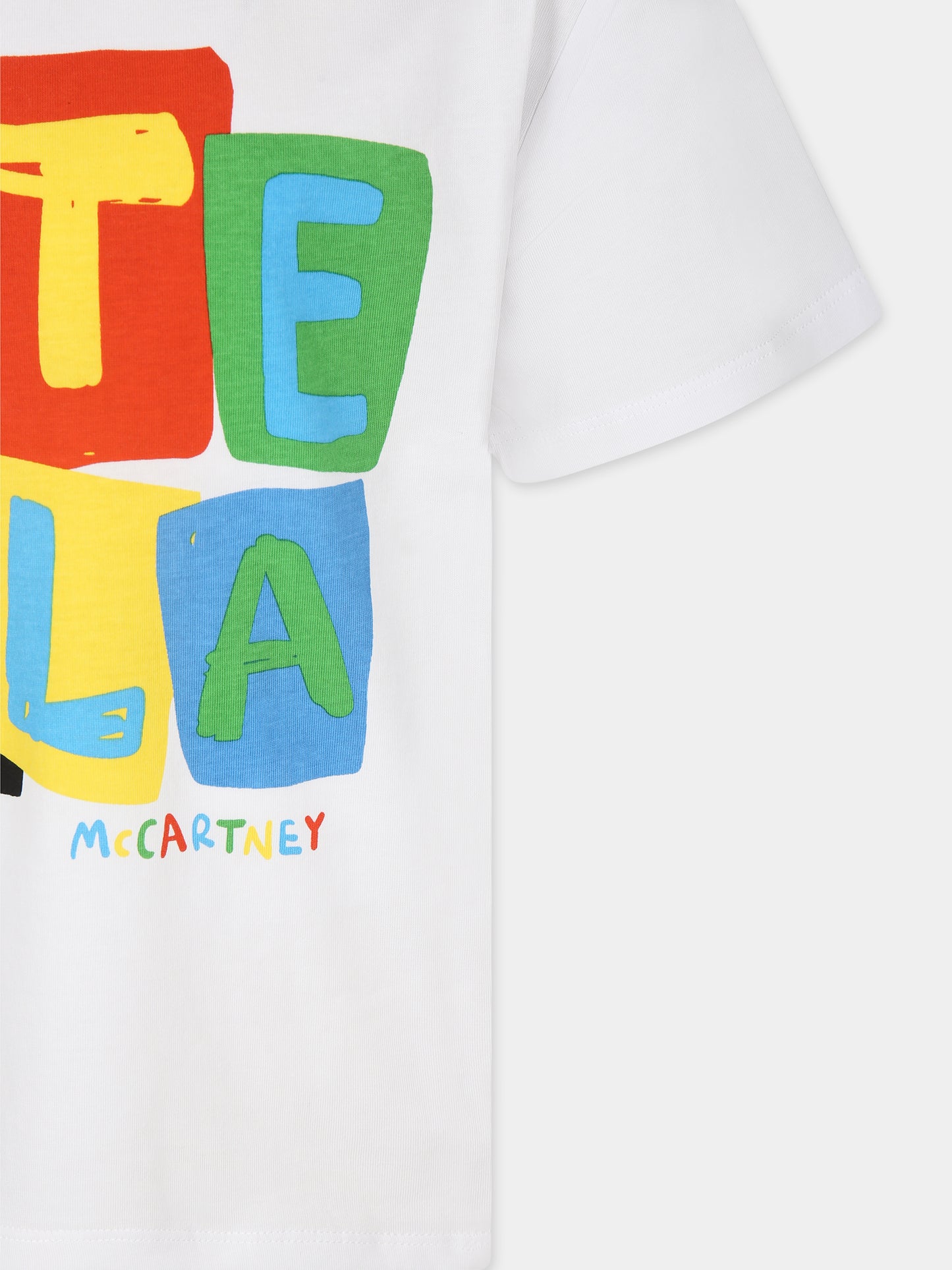 T-shirt bianca per bambino con stampa logo,Stella Mccartney Kids,TU8Q00 Z0434 100