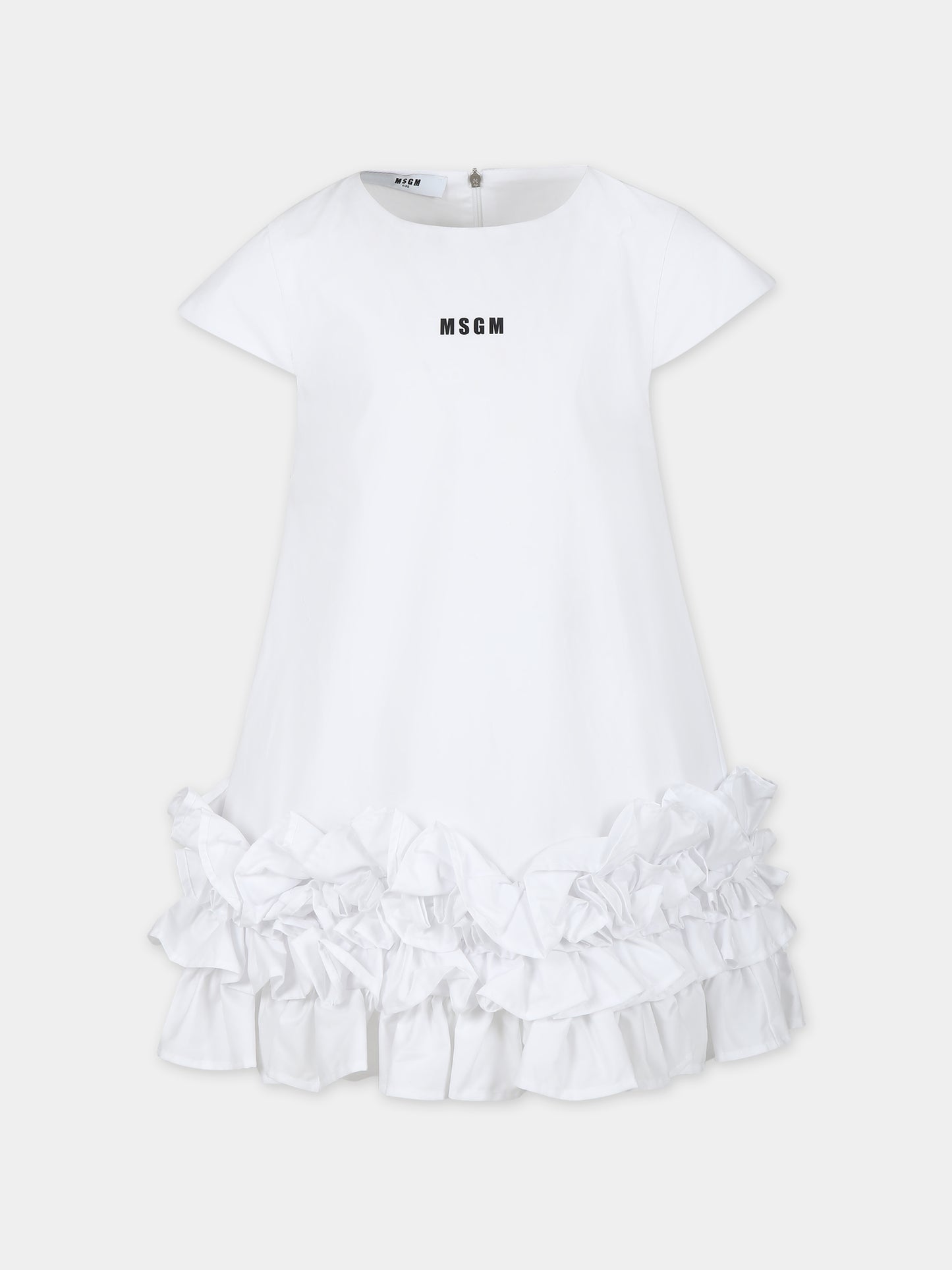 Vestito bianco per bambina con logo,Msgm Kids,S4MSJGDR110 001