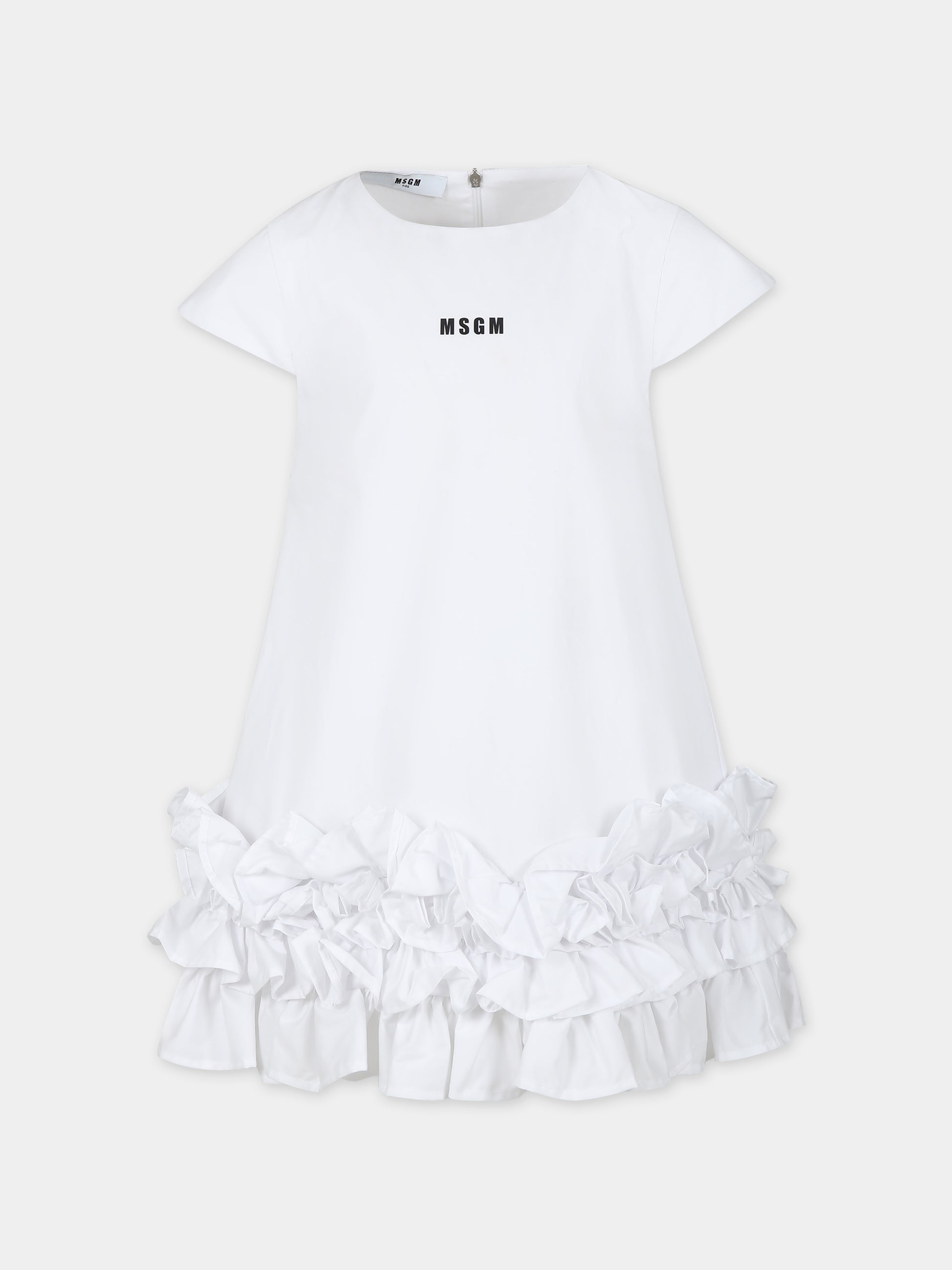 Vestito bianco per bambina con logo,Msgm Kids,S4MSJGDR110 001