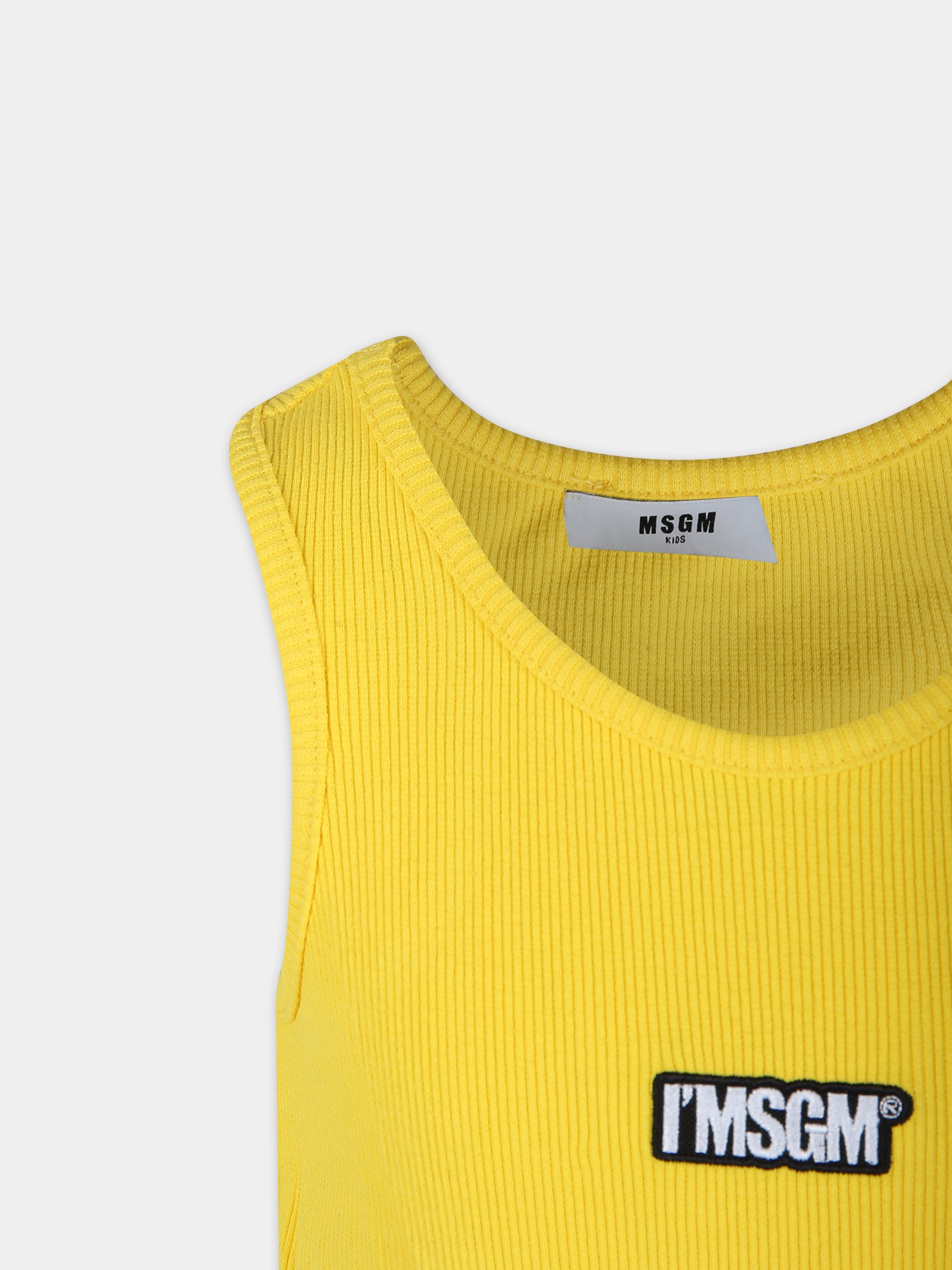 Top crop giallo per bambina con logo,Msgm Kids,S4MSJGTO287 020