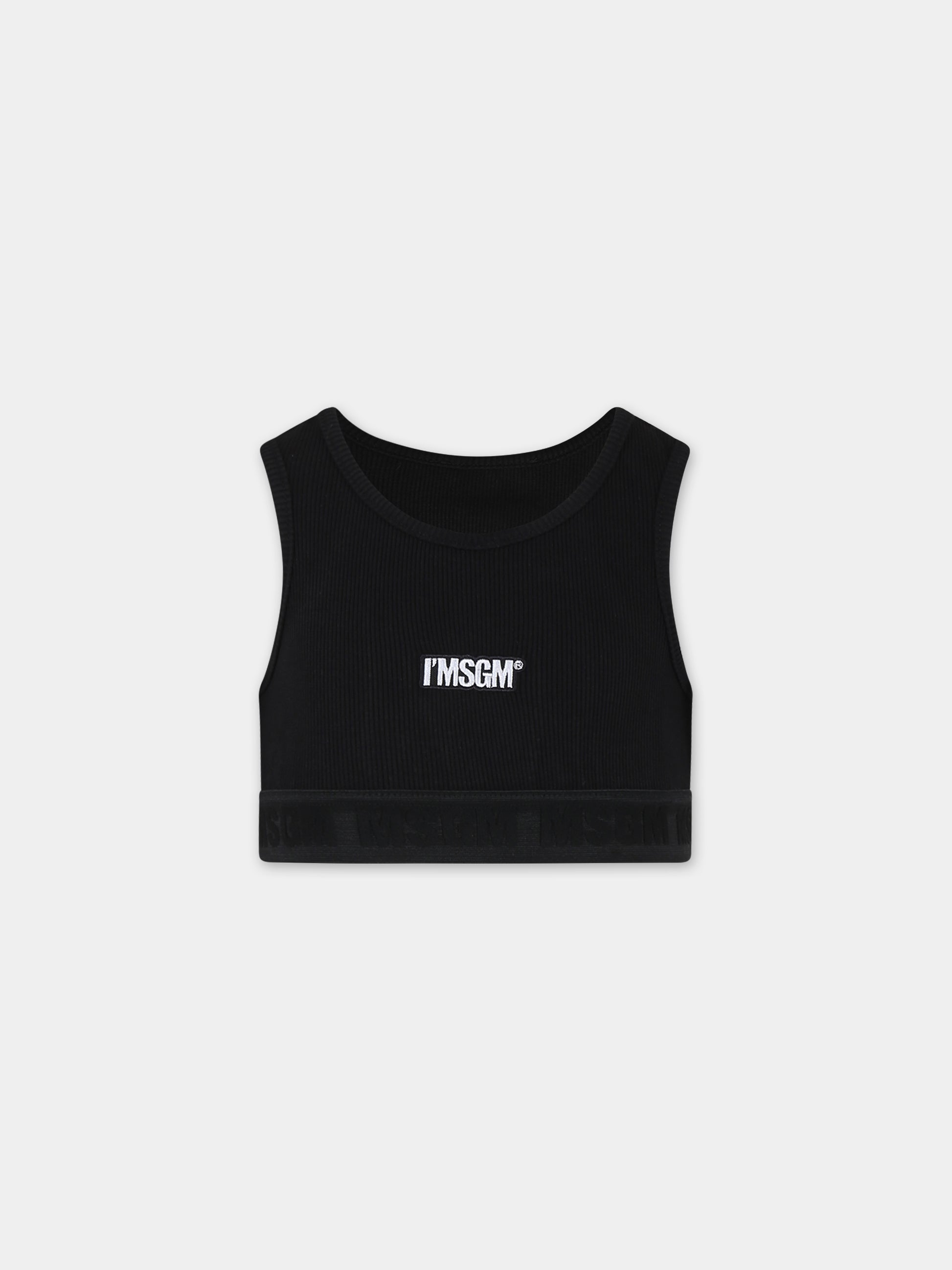 Top crop nero per bambina con logo,Msgm Kids,S4MSJGTO287 110