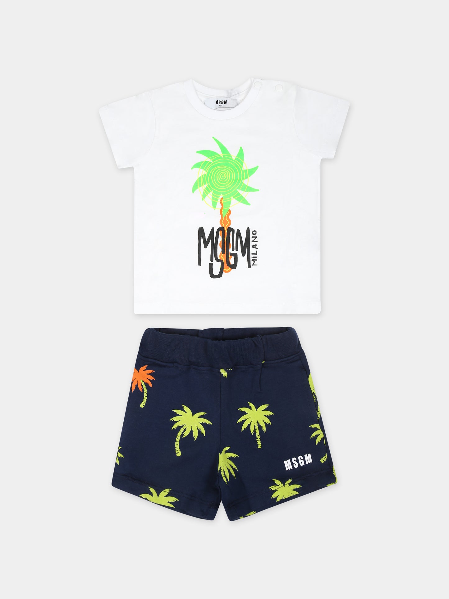 Completo bianco per neonato con logo e stampa palma,Msgm Kids,S4MSNBTR305 001/05