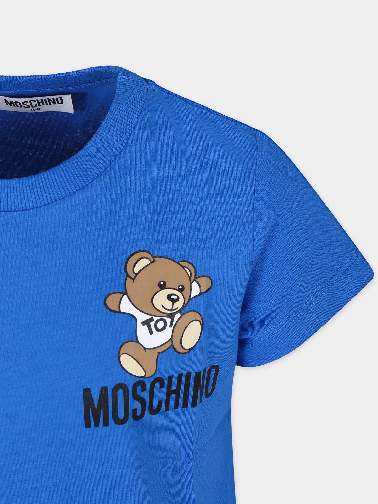 T-shirt azzurra per bambini con Teddy Bear e logo,Moschino Kids,HUM04K LAA02 40289