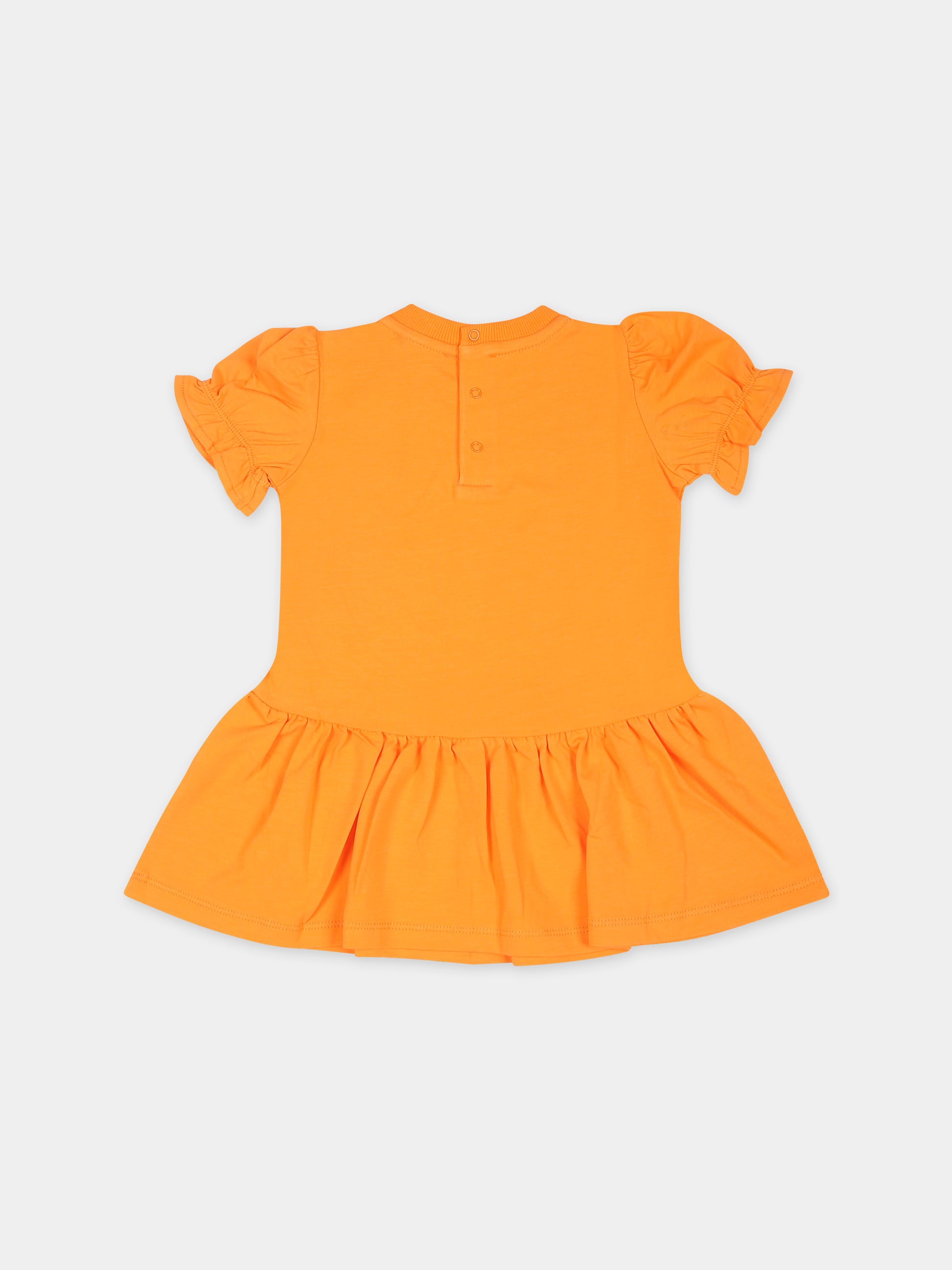 Vestito arancione per neonata con Teddy Bear e cuori,Moschino Kids,MDV0B5 LBA10 50219