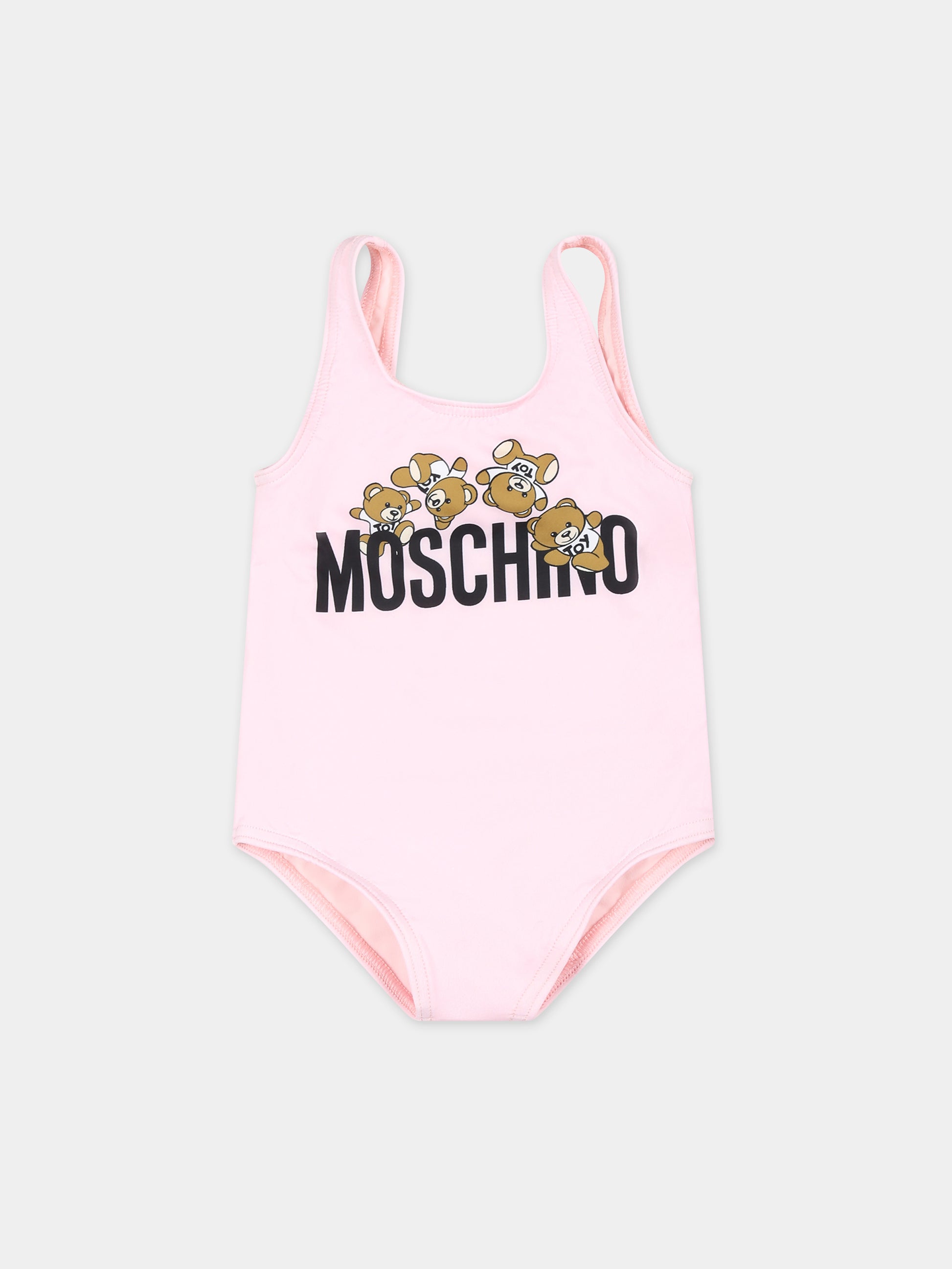 Costume intero rosa per neonata con Teddy Bears,Moschino Kids,MJL00A LKA00 50209