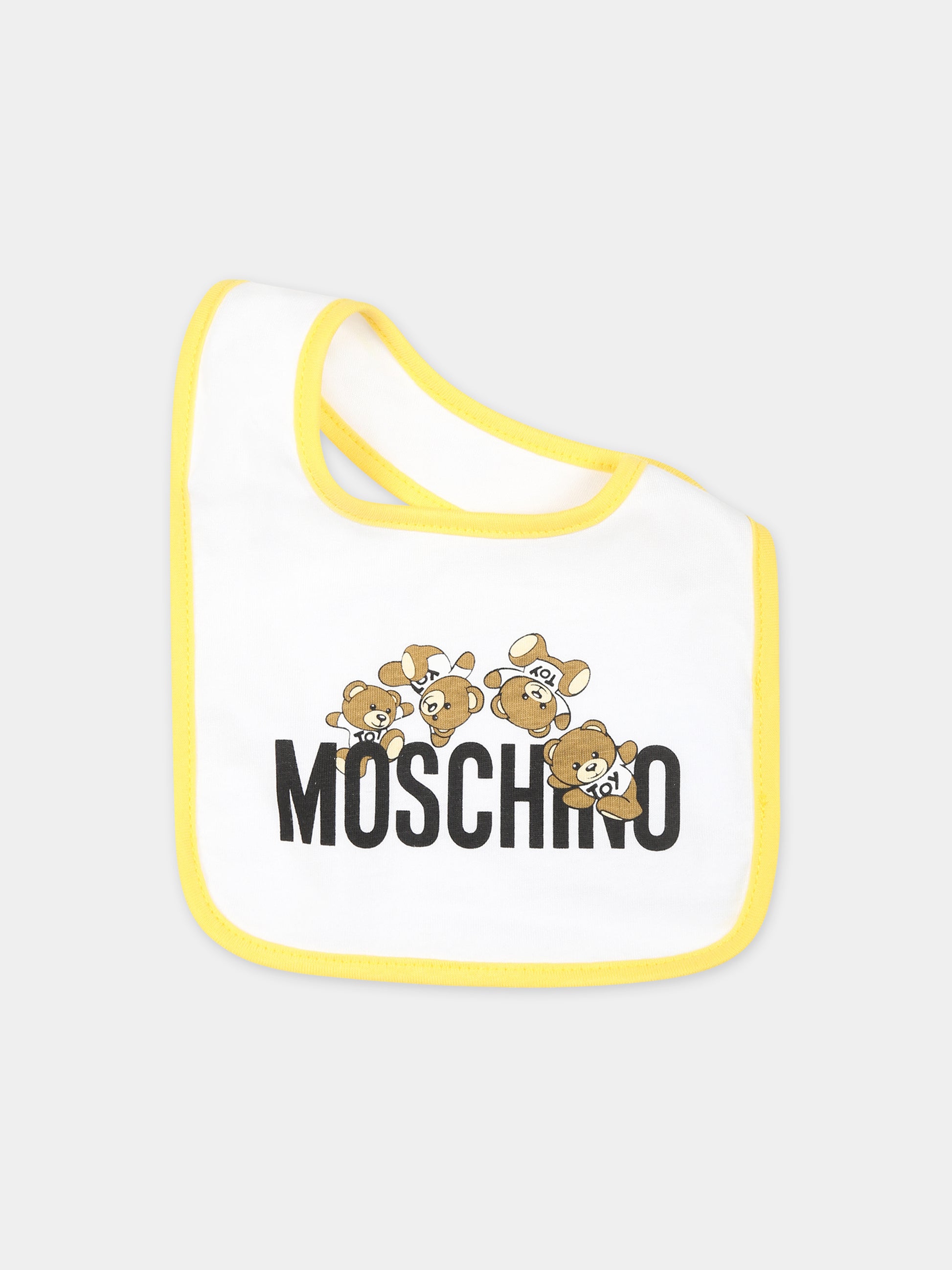 Set bianco per neonati con Teddy Bear e logo,Moschino Kids,MUY062 LAA33 10101