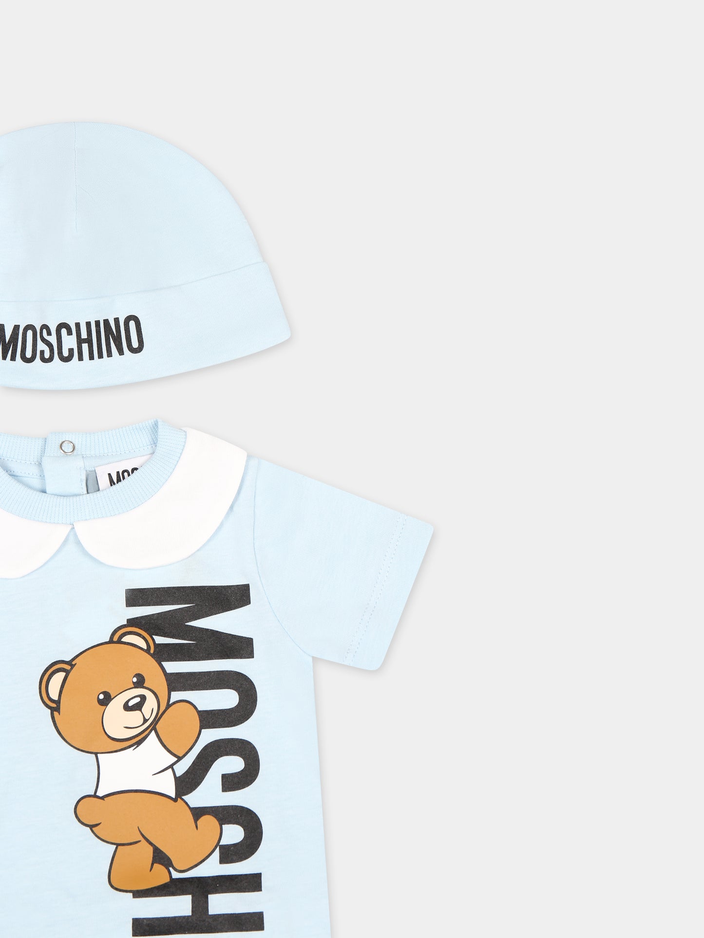 Set celeste per neonato con Teddy Bear e logo,Moschino Kids,MUY068 LAA17 40304