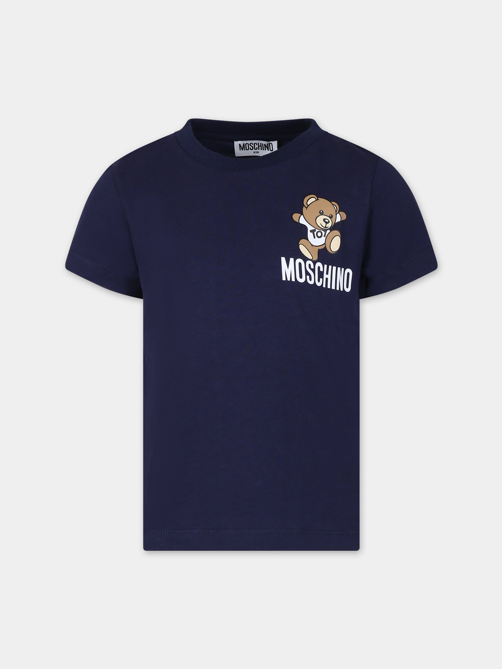 T-shirt blu per bambini con Teddy Bear e logo,Moschino Kids,HUM04K LAA02 40016