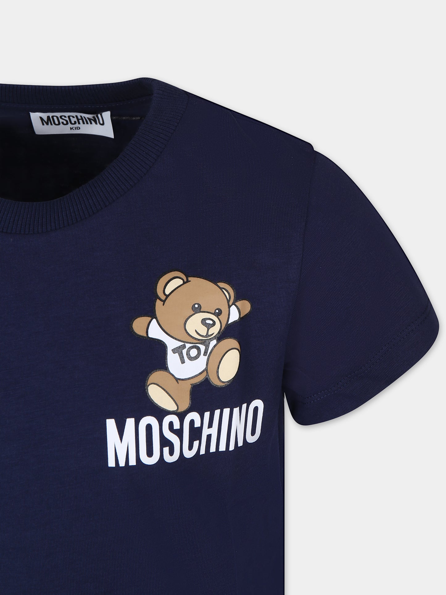 T-shirt blu per bambini con Teddy Bear e logo,Moschino Kids,HUM04K LAA02 40016