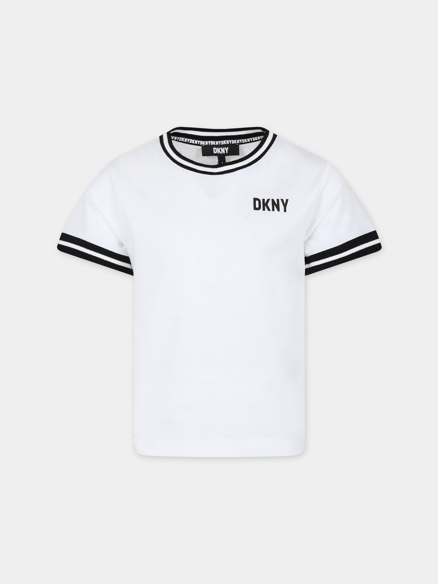 T-shirt bianca per bambina con logo,Dkny,D60035 10P