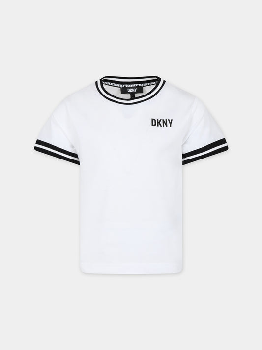 T-shirt bianca per bambina con logo,Dkny,D60035 10P