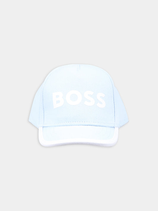 Cappello celeste per neonato con logo,Boss,J50977 783